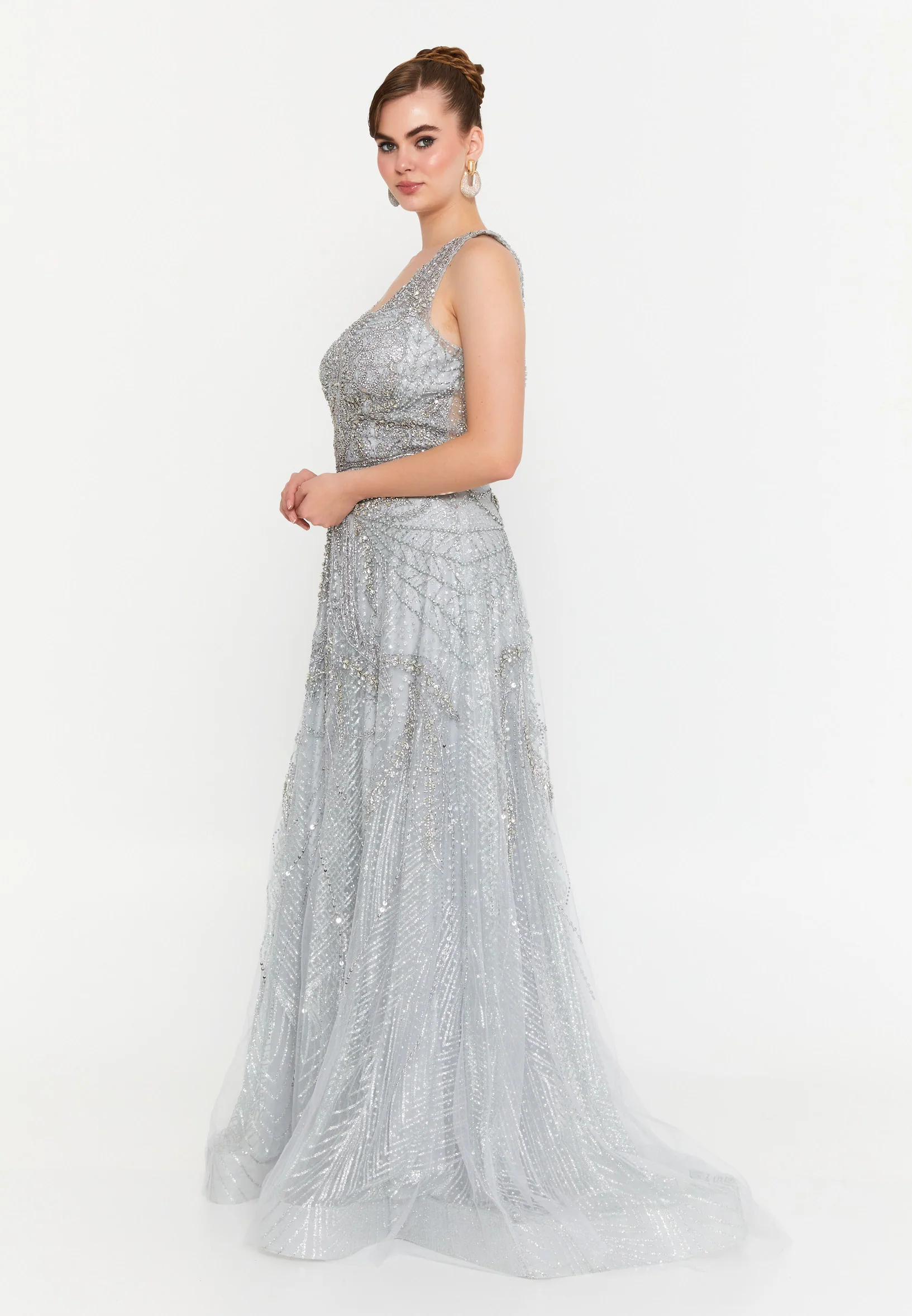 Sleeveless Maxi Tulle Mermaid Regular Prom Dress mti1404 - Image 11