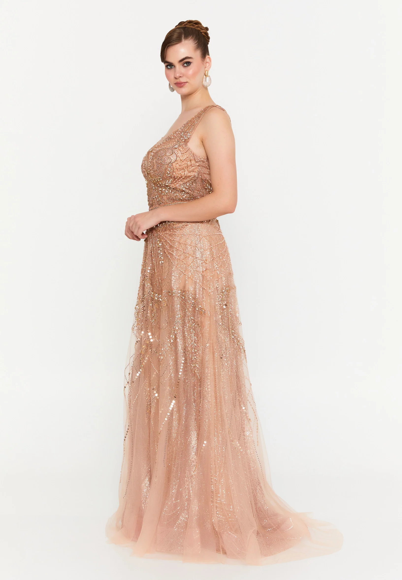 Sleeveless Maxi Tulle Mermaid Regular Prom Dress mti1404 - Image 7