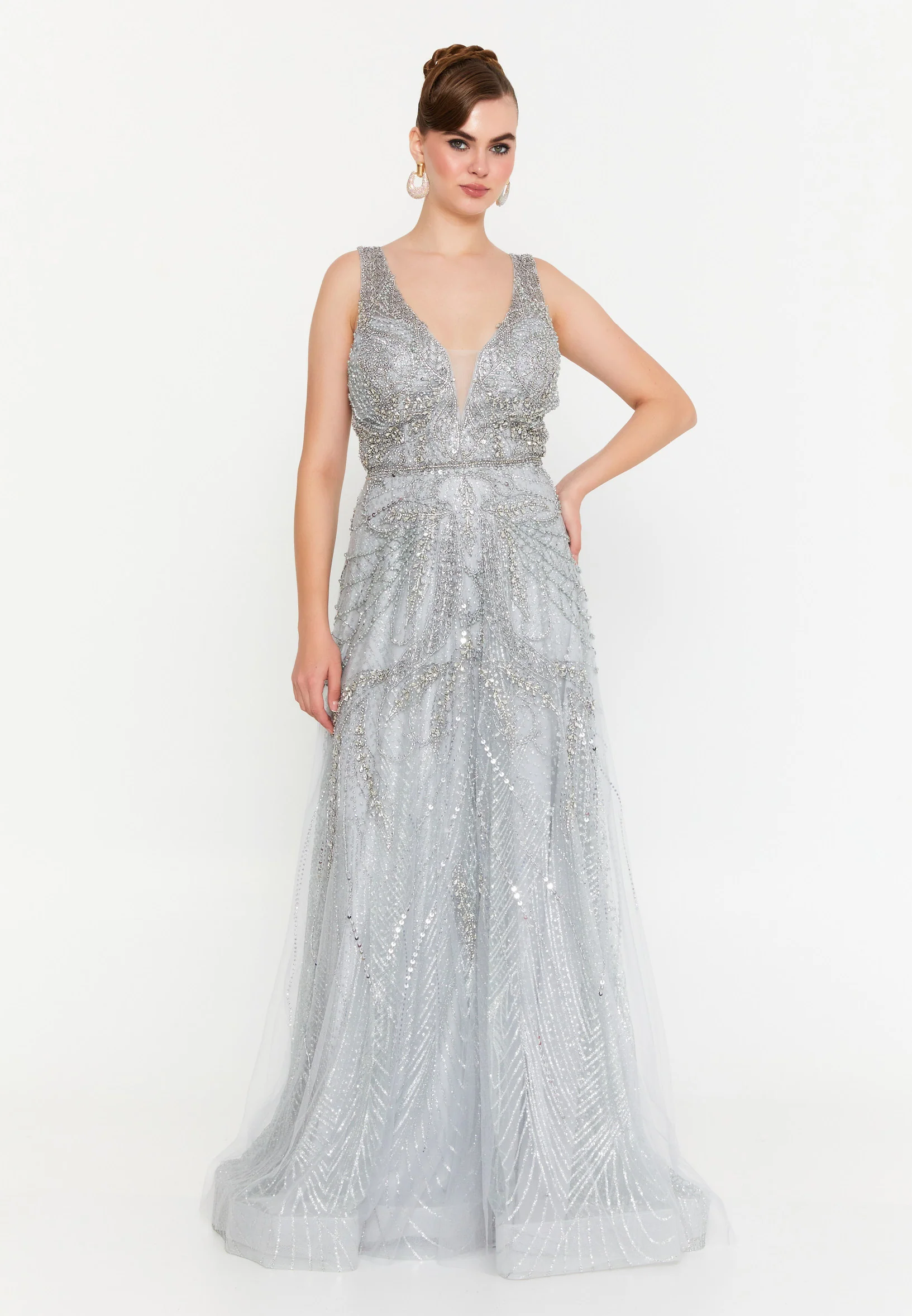 Sleeveless Maxi Tulle Mermaid Regular Prom Dress mti1404 - Image 9