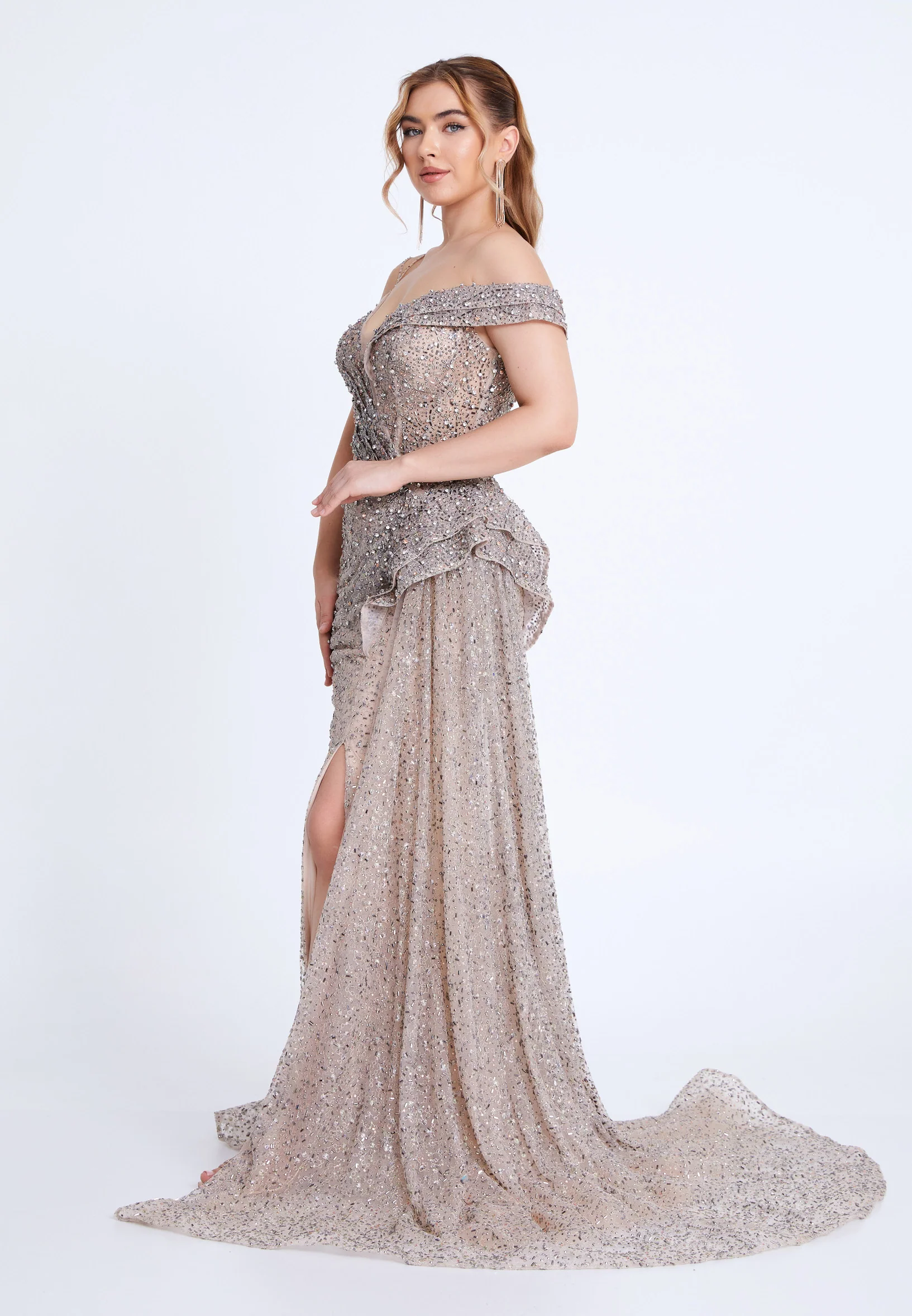 Sleeveless Maxi Tulle Mermaid Regular Prom Dress mti80102 - Image 3