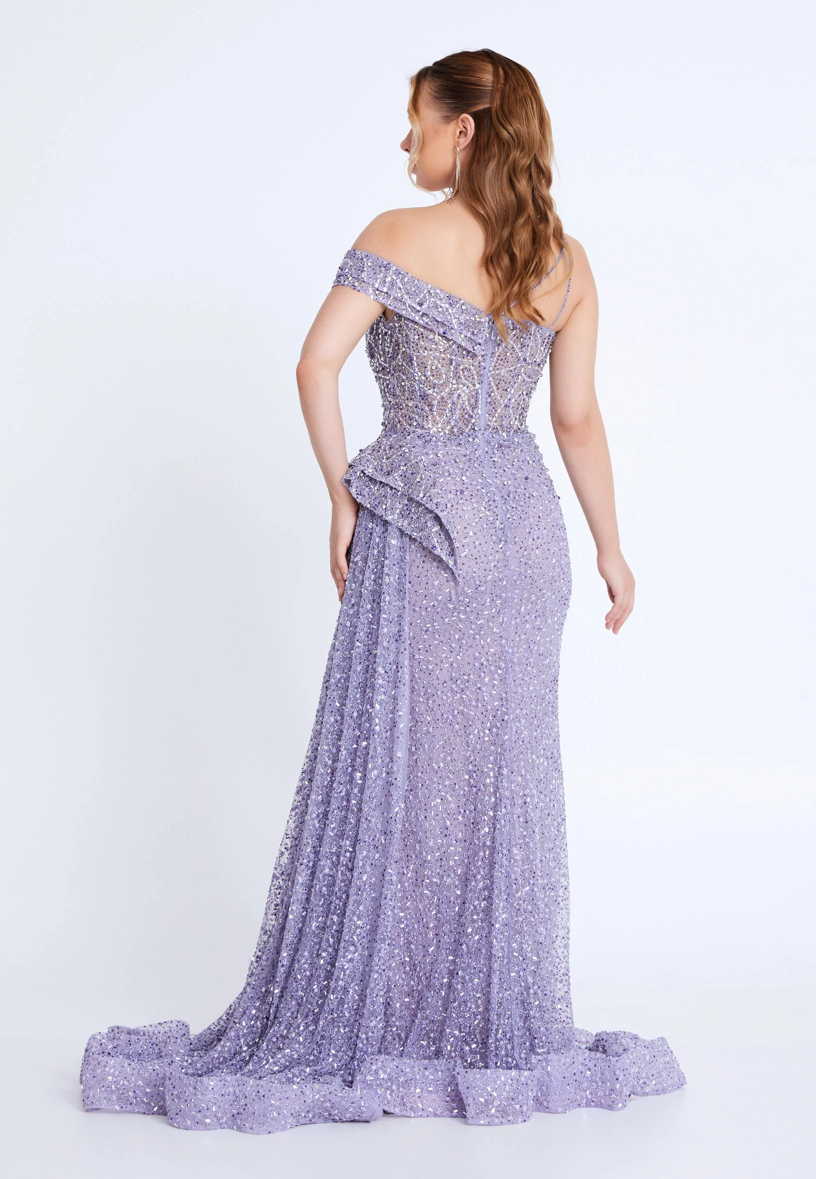 Sleeveless Maxi Tulle Mermaid Regular Prom Dress mti80102 - Image 6