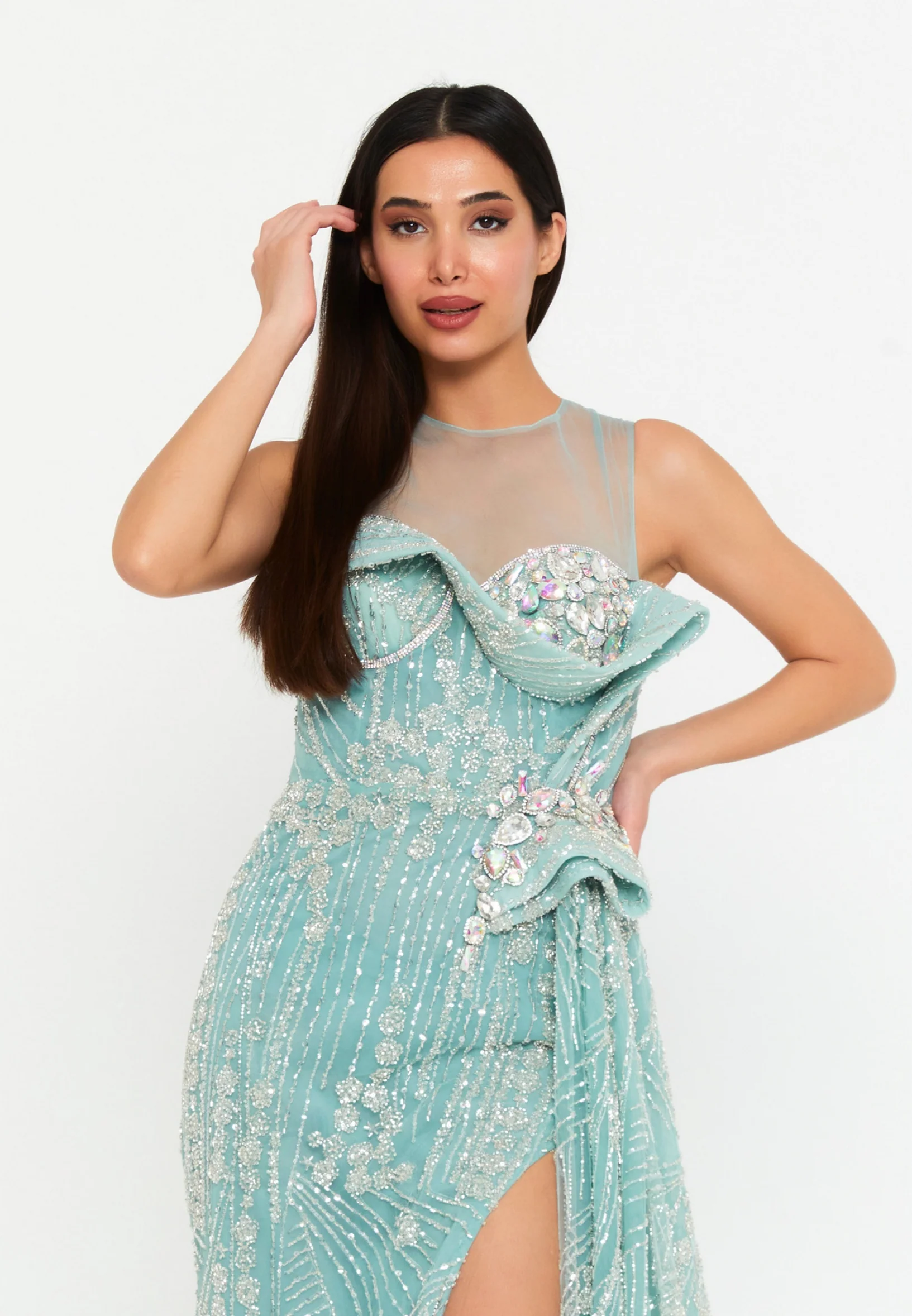 Sleeveless Maxi Tulle Mermaid Regular Prom Dress mtn88178 - Image 8