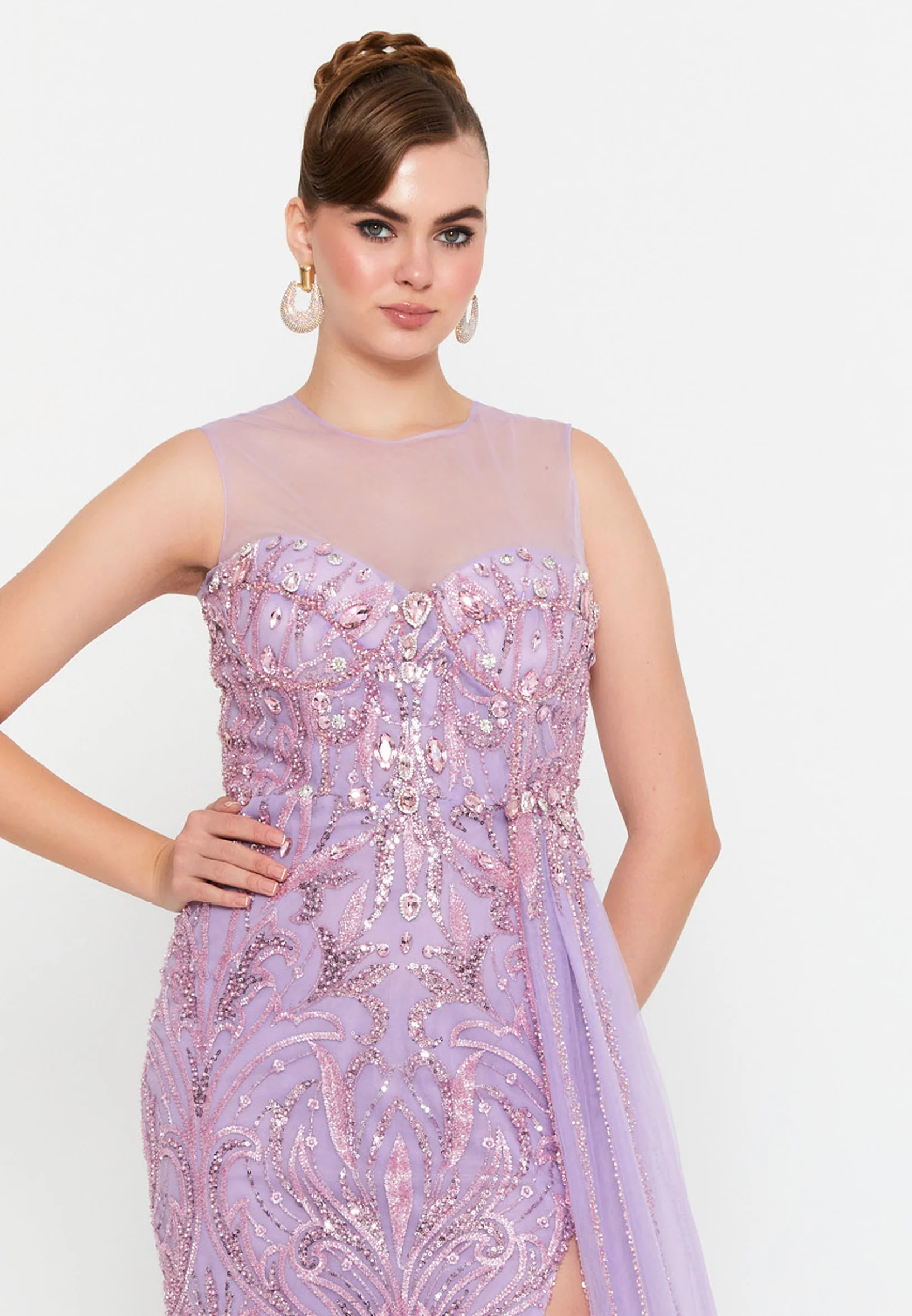 Sleeveless Maxi Tulle Mermaid Regular Prom Dress mtr88212 - Image 12