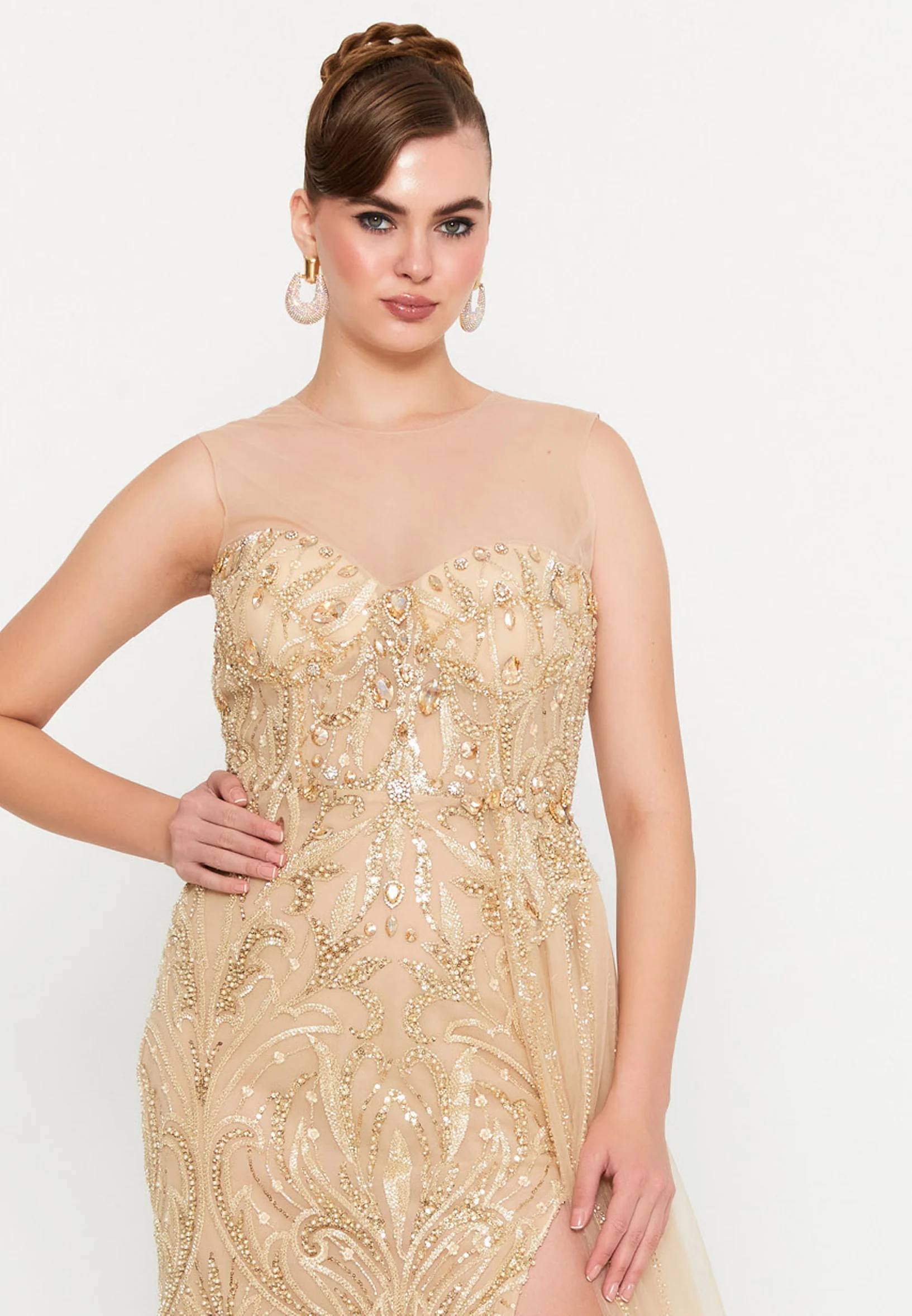 Sleeveless Maxi Tulle Mermaid Regular Prom Dress mtr88212 - Image 4