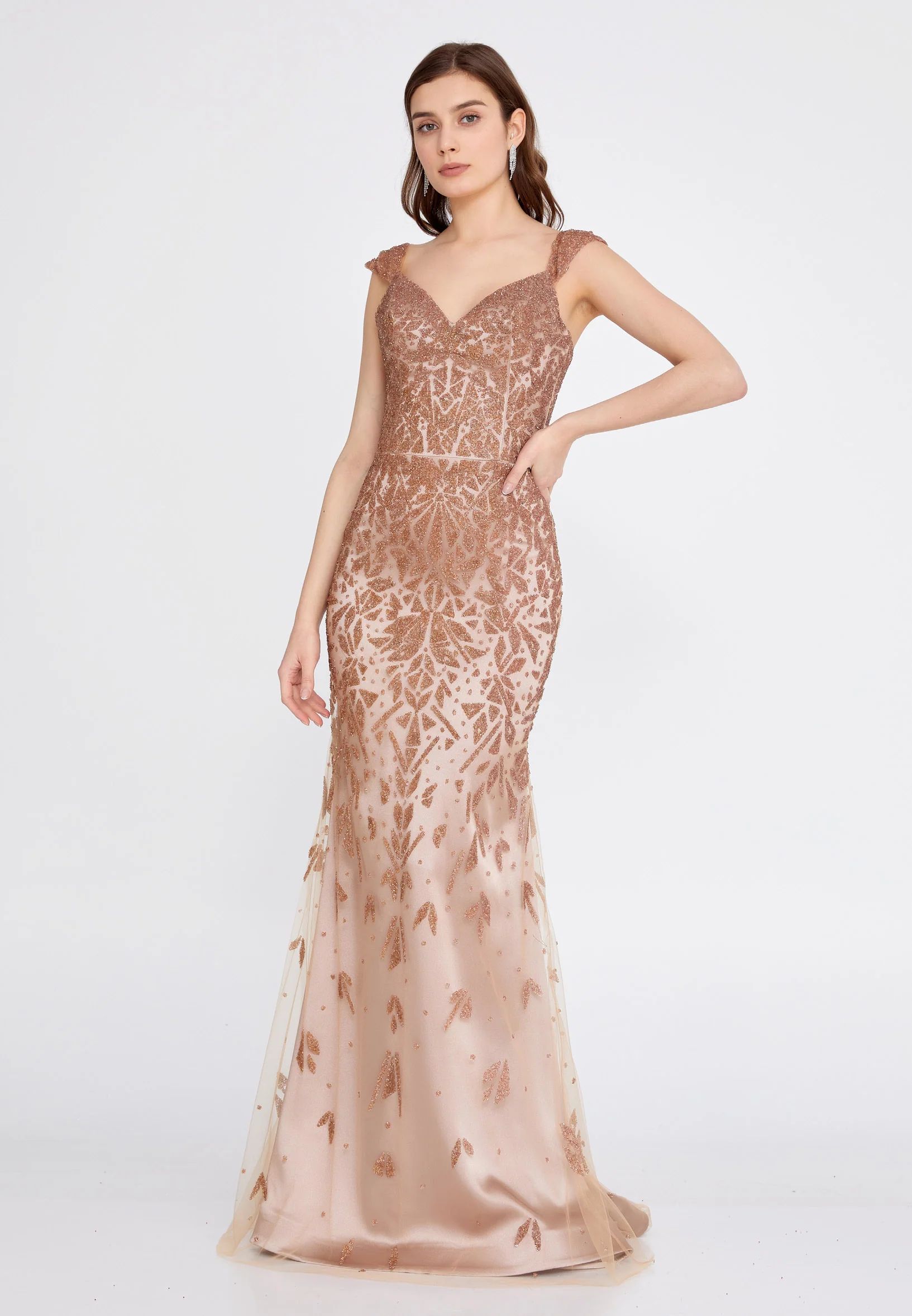 Sleeveless Maxi Tulle Mermaid Regular Wedding Guest Dress aln1535