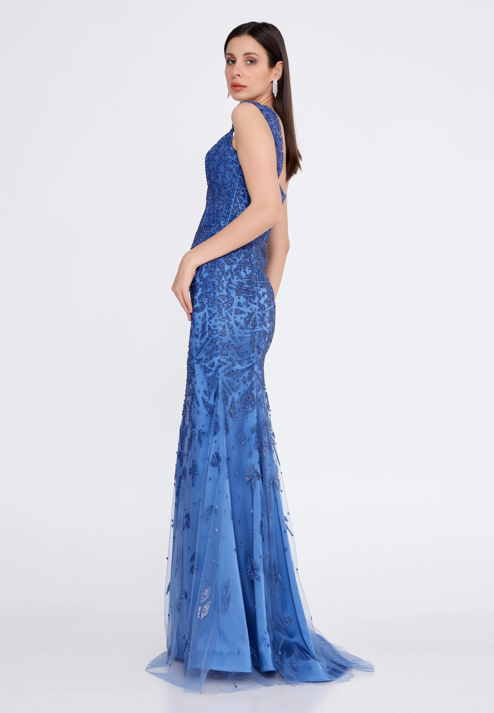 Sleeveless Maxi Tulle Mermaid Regular Wedding Guest Dress aln1535 - Image 15