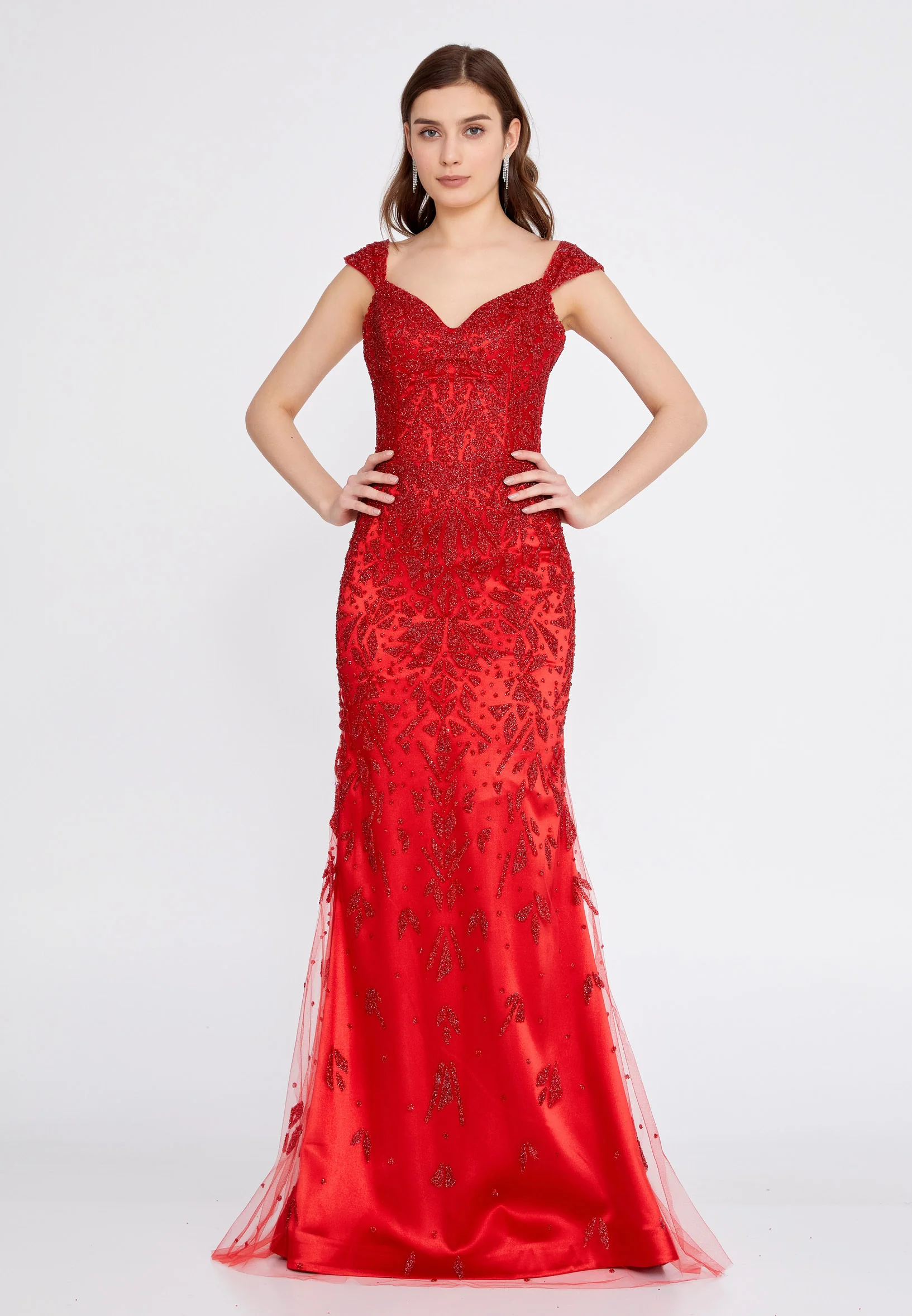 Sleeveless Maxi Tulle Mermaid Regular Wedding Guest Dress aln1535 - Image 17