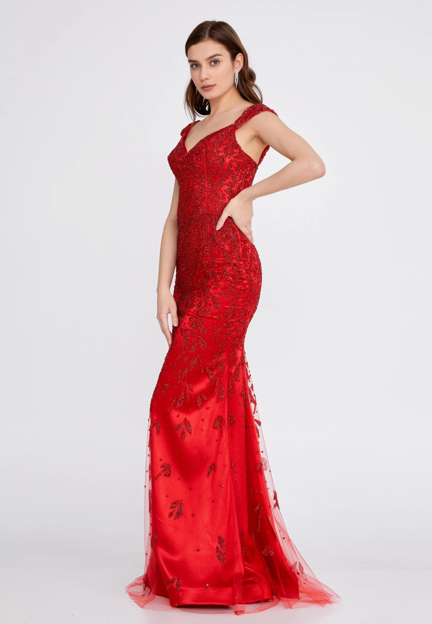 Sleeveless Maxi Tulle Mermaid Regular Wedding Guest Dress aln1535 - Image 19