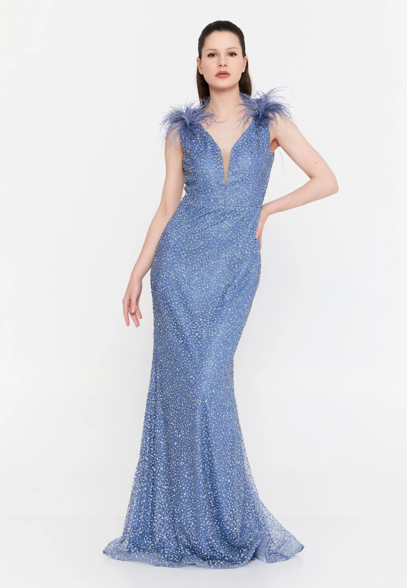 Sleeveless Maxi Tulle Mermaid Regular Wedding Guest Dress aln1691 - Image 13