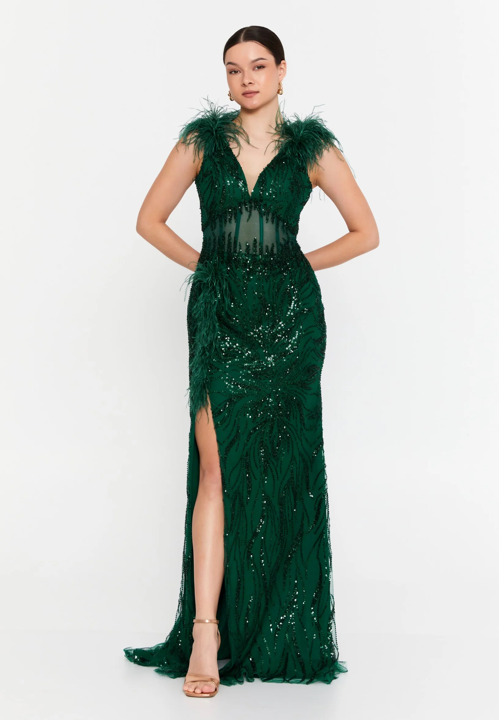 Sleeveless Maxi Tulle Mermaid Regular Wedding Guest Dress aln1830