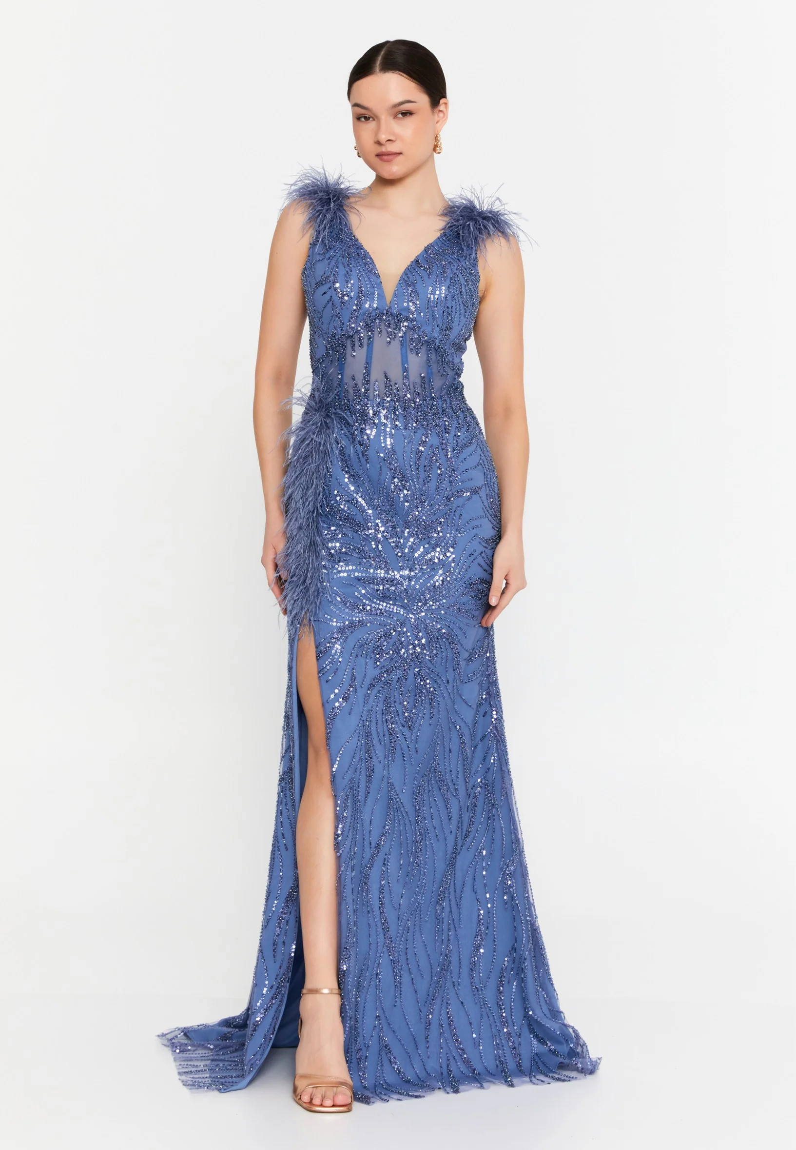 Sleeveless Maxi Tulle Mermaid Regular Wedding Guest Dress aln1830 - Image 5