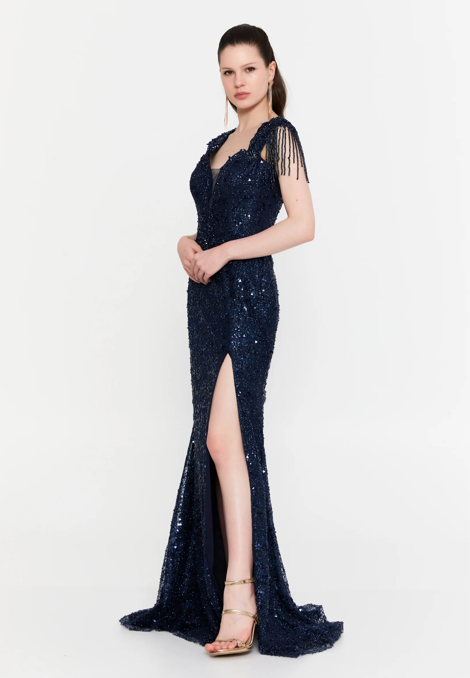Sleeveless Maxi Tulle Mermaid Regular Wedding Guest Dress aln1891 - Image 11