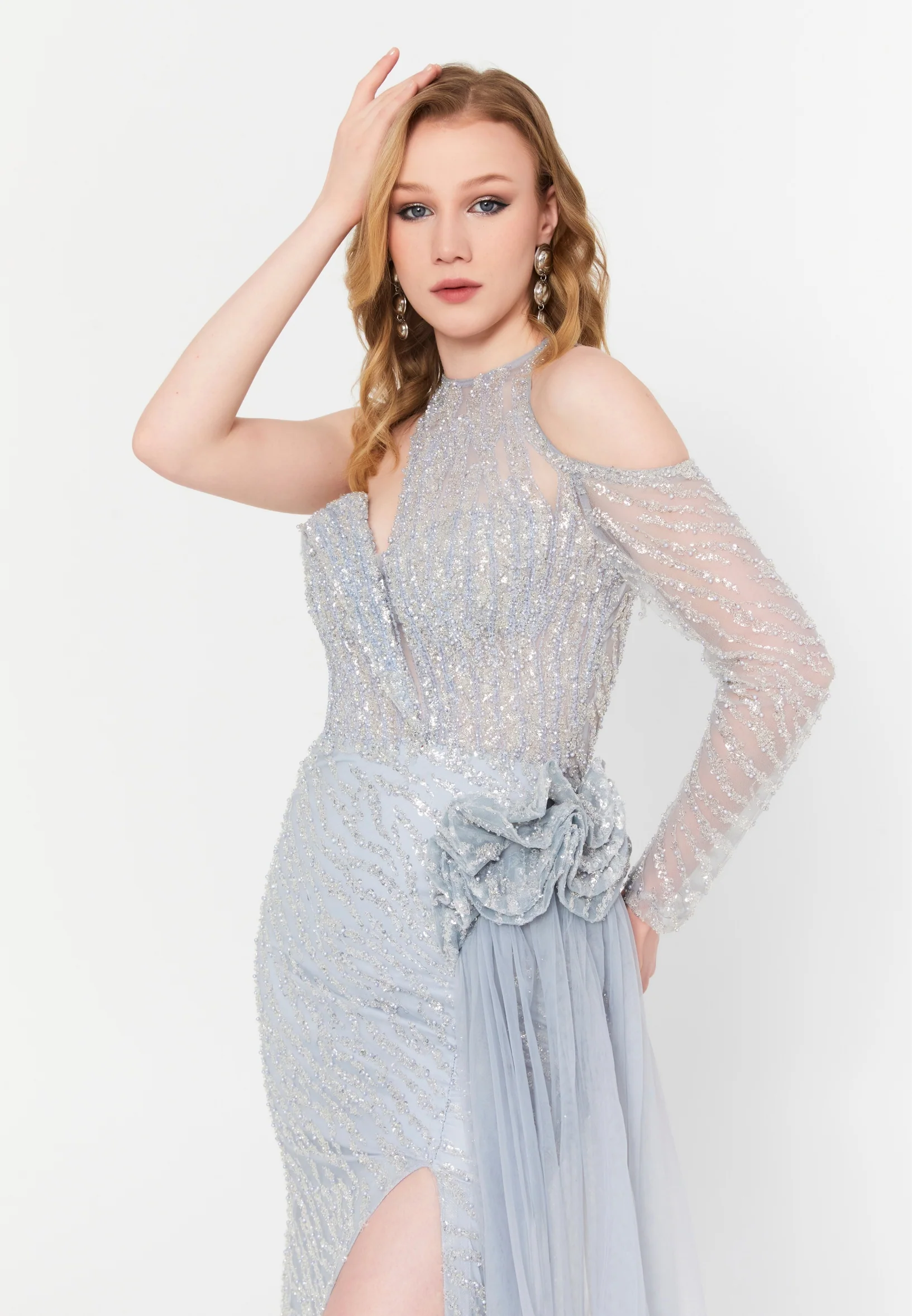 Sleeveless Maxi Tulle Mermaid Regular Wedding Guest Dress mtc1127 - Image 10