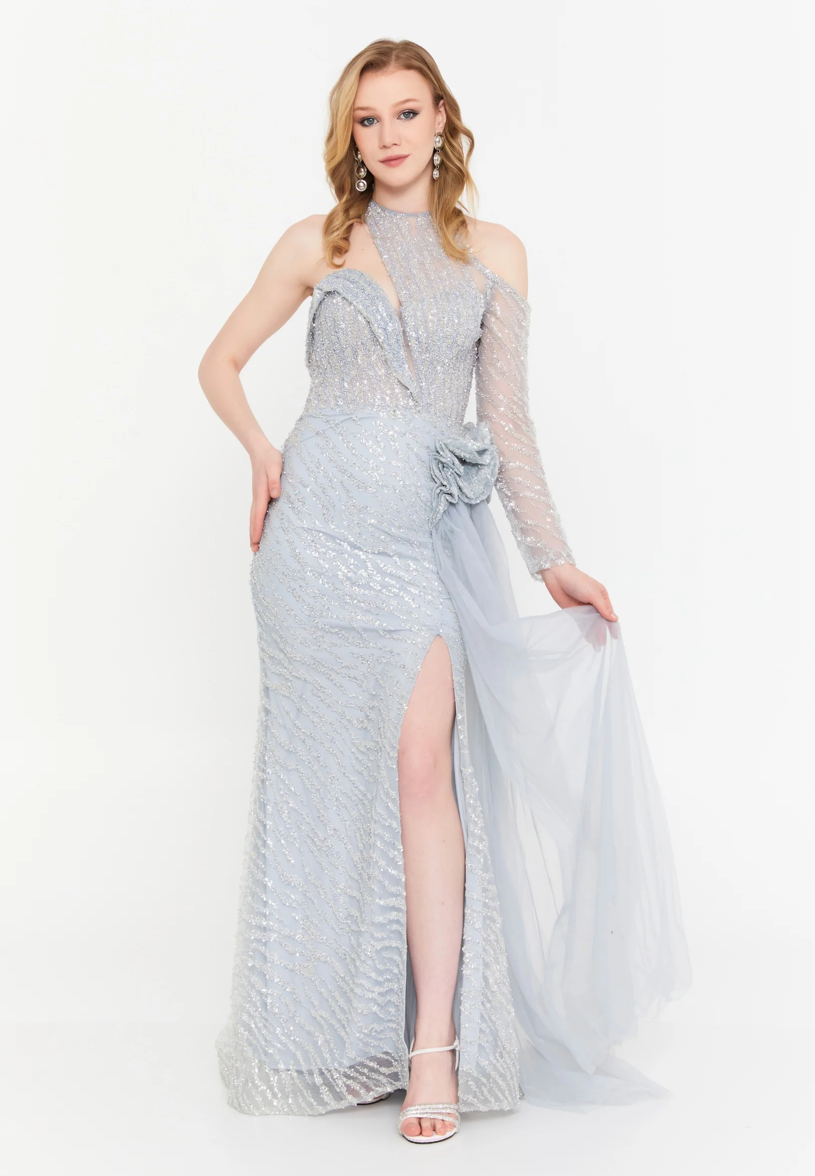 Sleeveless Maxi Tulle Mermaid Regular Wedding Guest Dress mtc1127 - Image 5