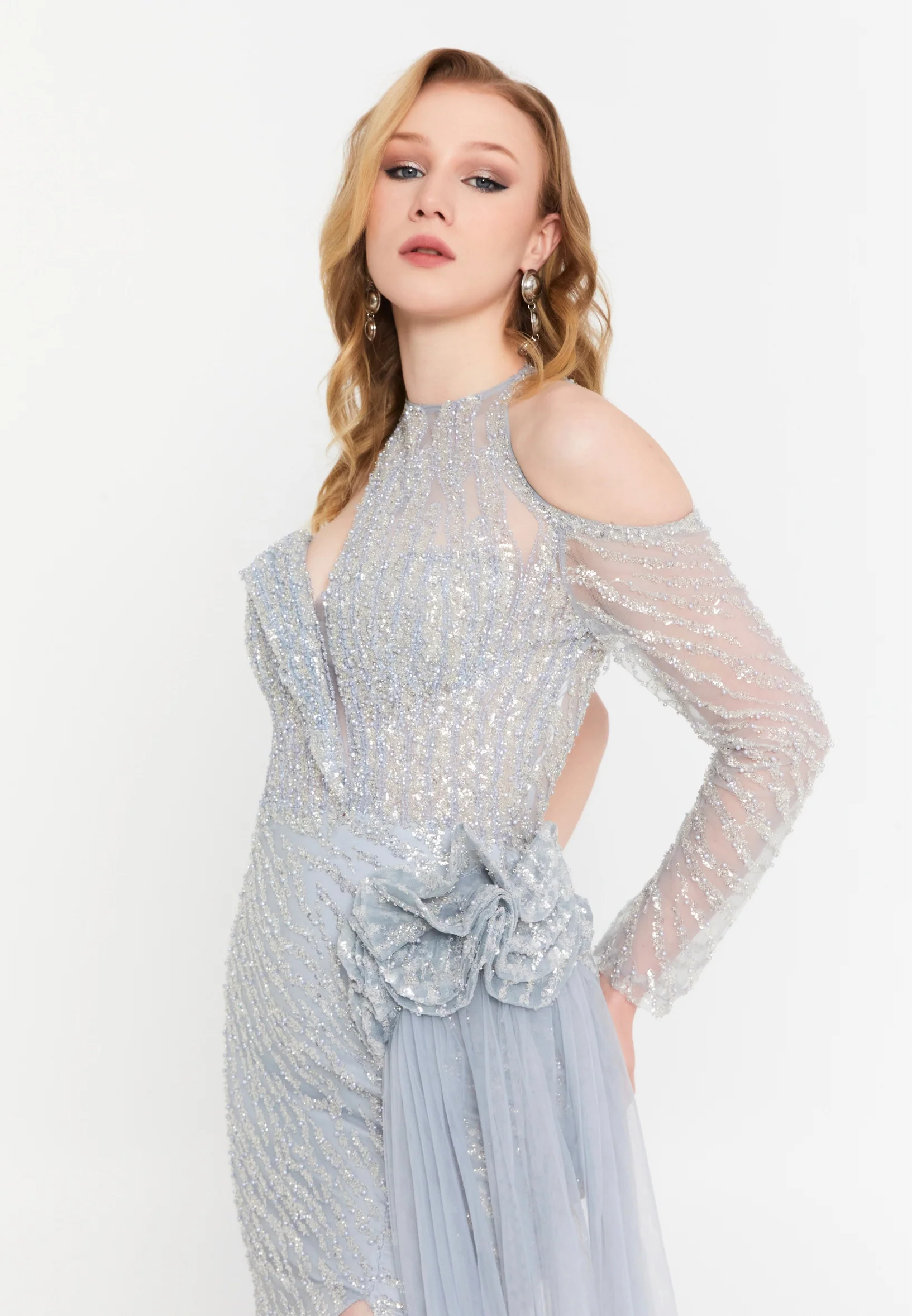 Sleeveless Maxi Tulle Mermaid Regular Wedding Guest Dress mtc1127 - Image 6