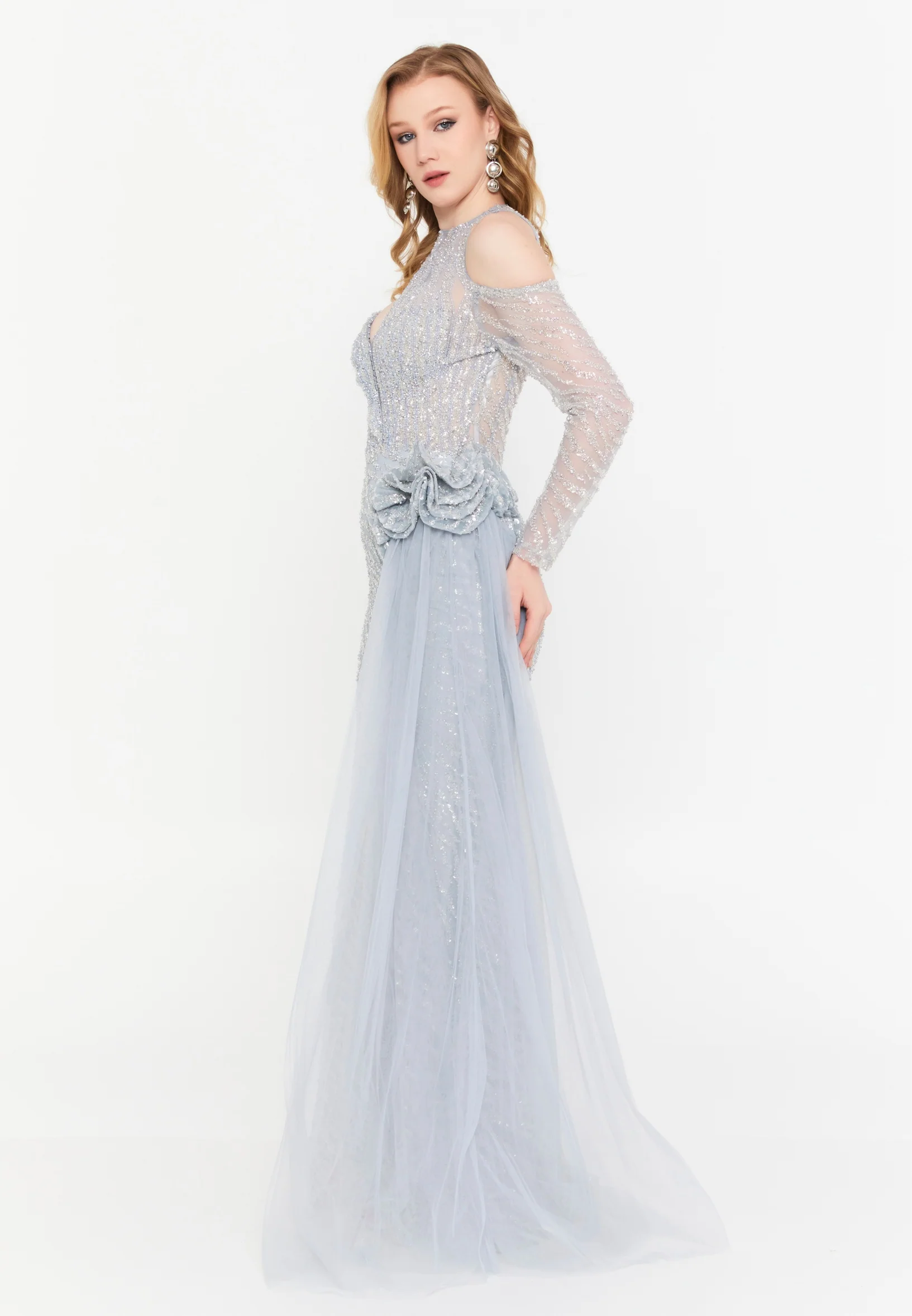 Sleeveless Maxi Tulle Mermaid Regular Wedding Guest Dress mtc1127 - Image 8