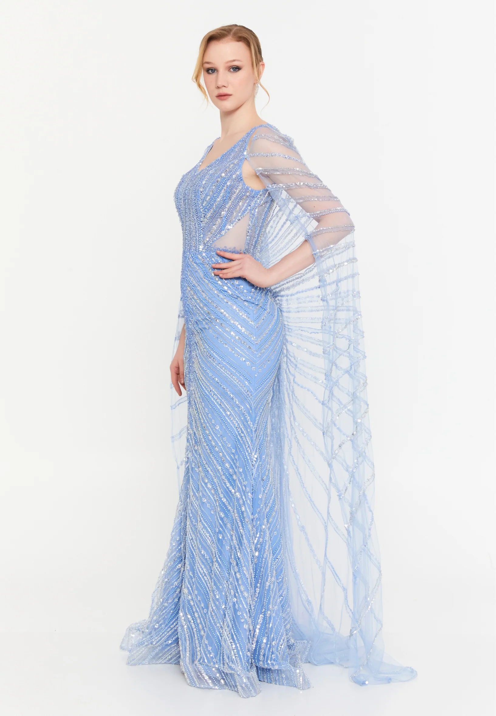 Sleeveless Maxi Tulle Mermaid Regular Wedding Guest Dress mtc1134 - Image 7