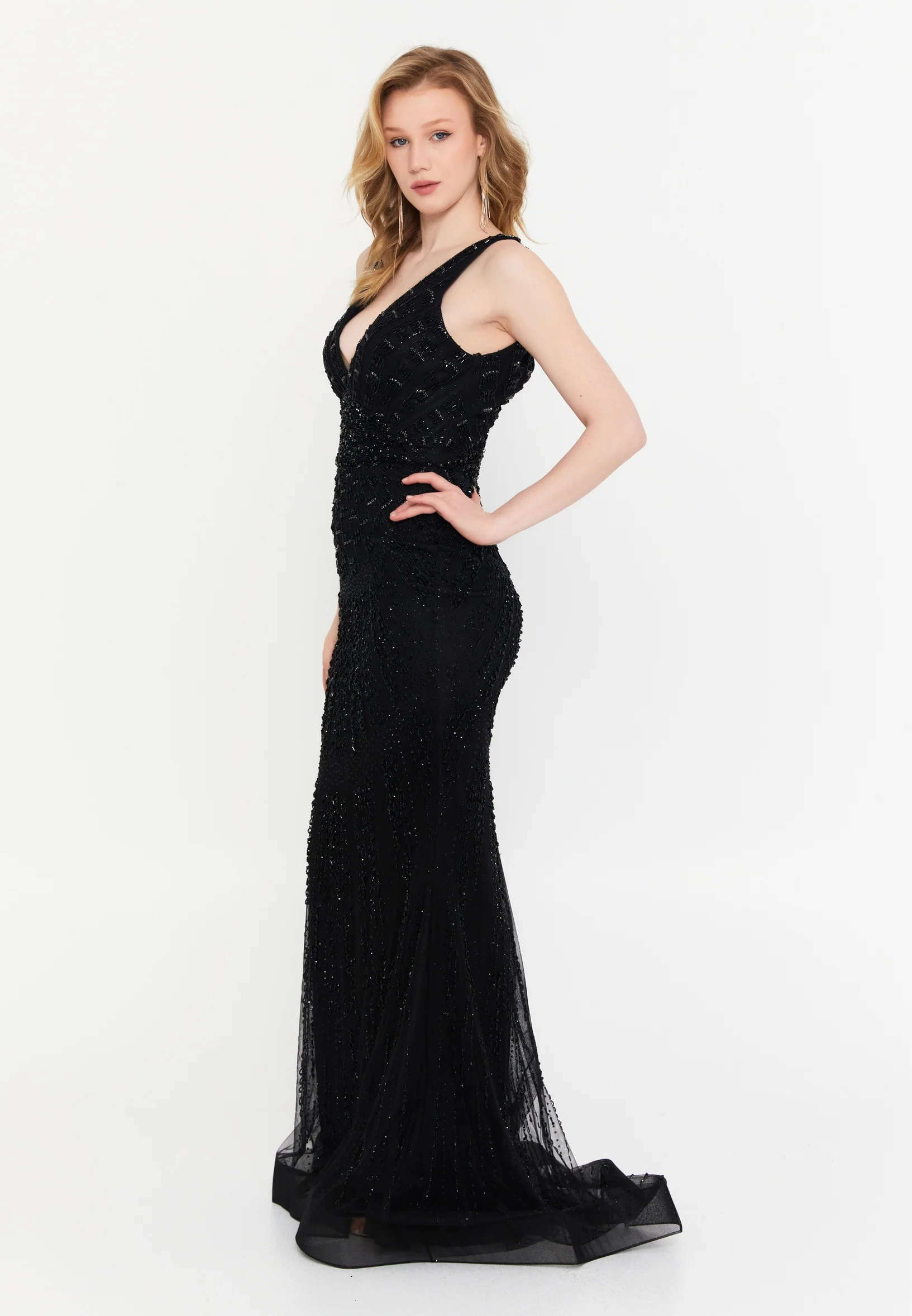 Sleeveless Maxi Tulle Mermaid Regular Wedding Guest Dress mtc1408 - Image 3