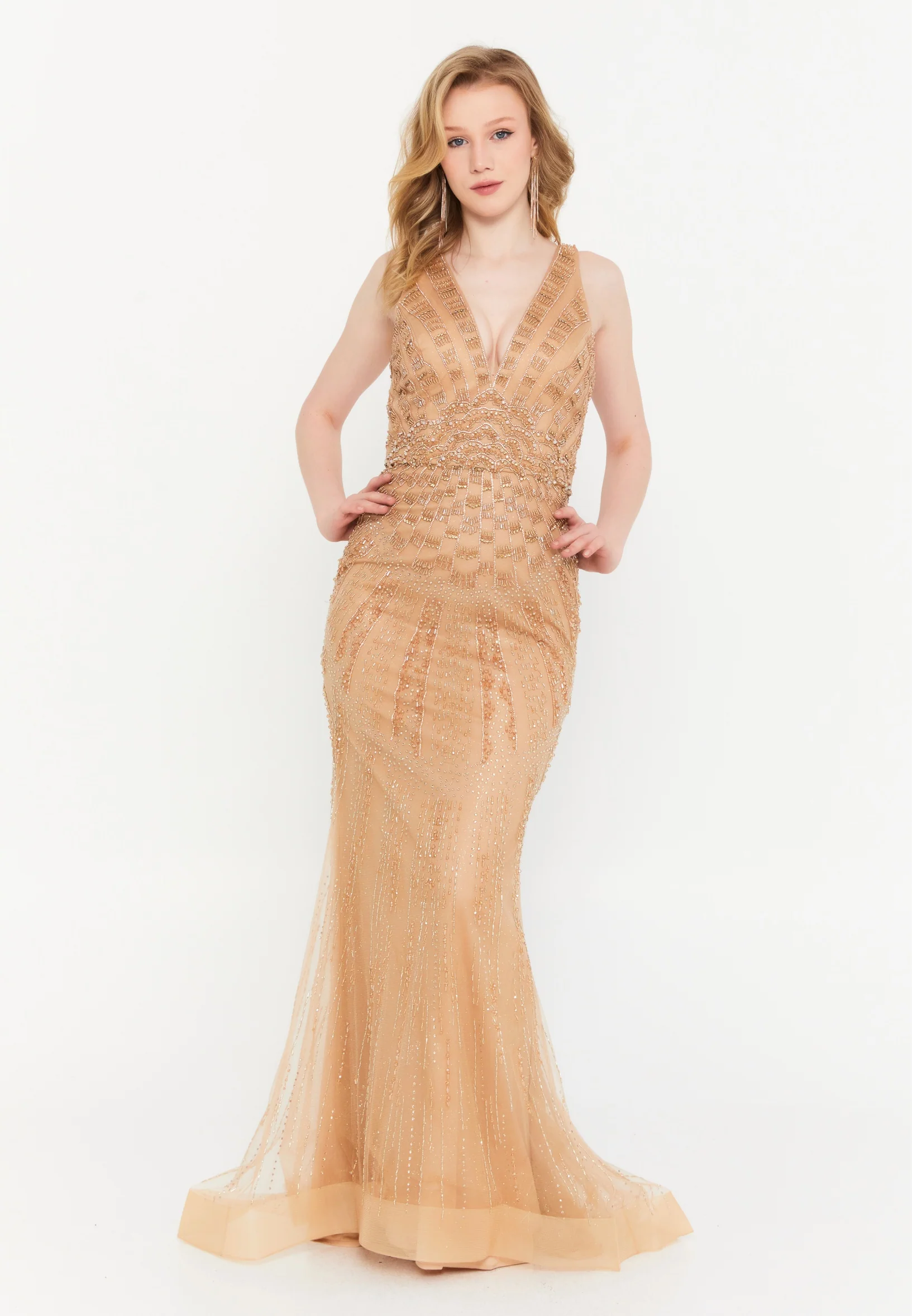 Sleeveless Maxi Tulle Mermaid Regular Wedding Guest Dress mtc1408 - Image 5