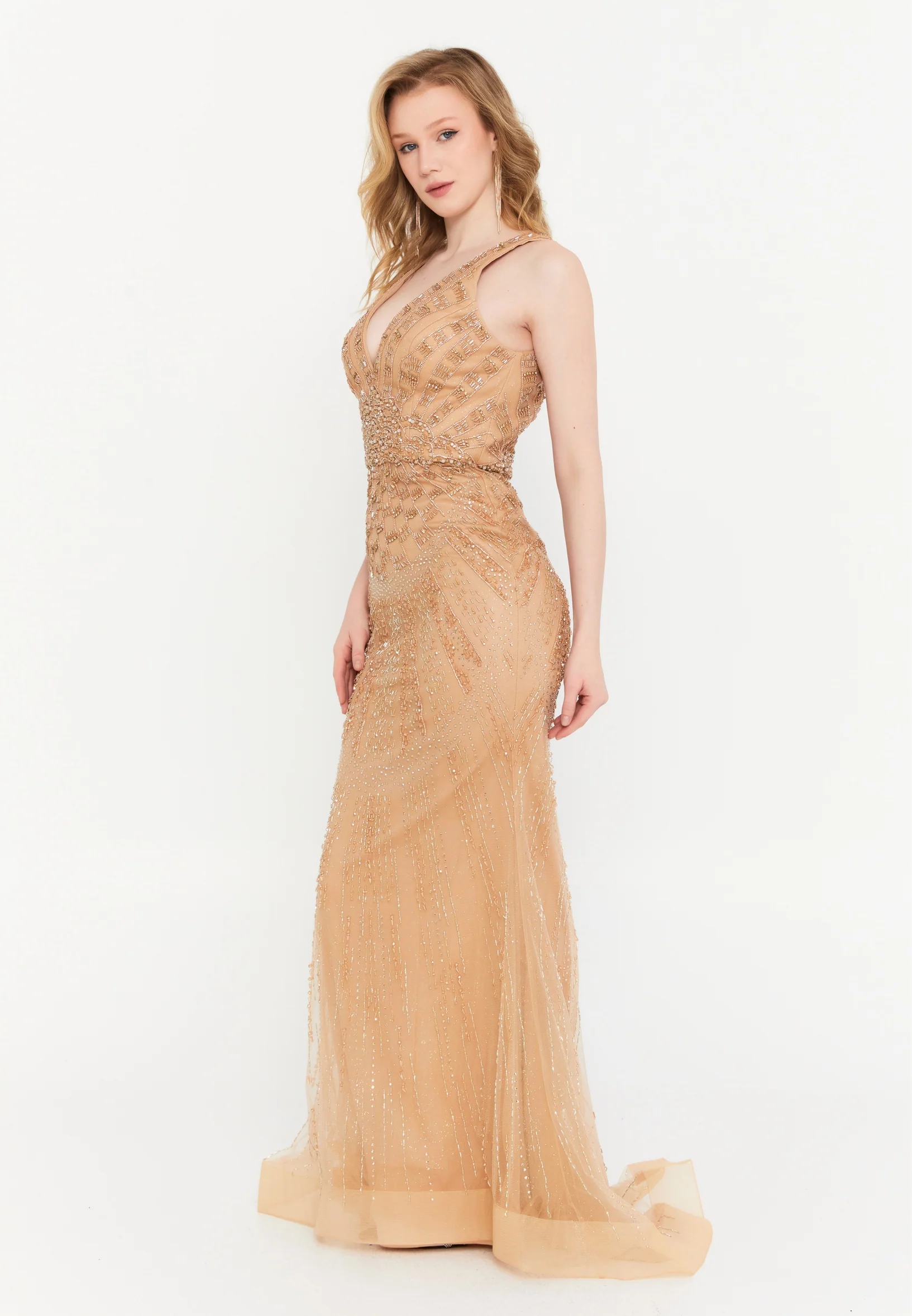 Sleeveless Maxi Tulle Mermaid Regular Wedding Guest Dress mtc1408 - Image 7