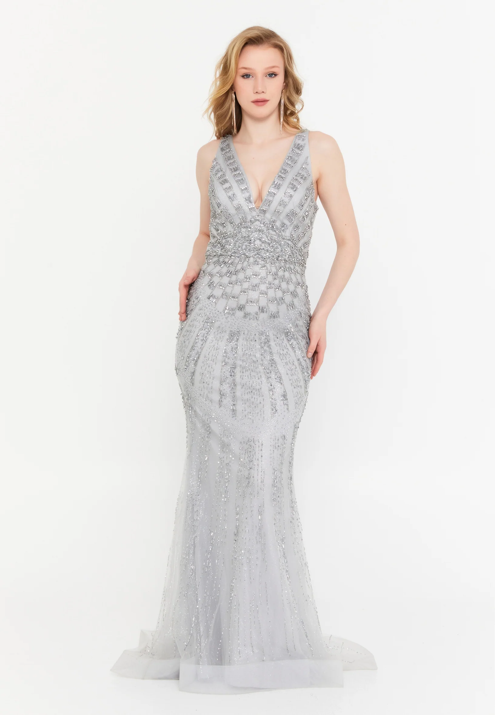 Sleeveless Maxi Tulle Mermaid Regular Wedding Guest Dress mtc1408 - Image 9