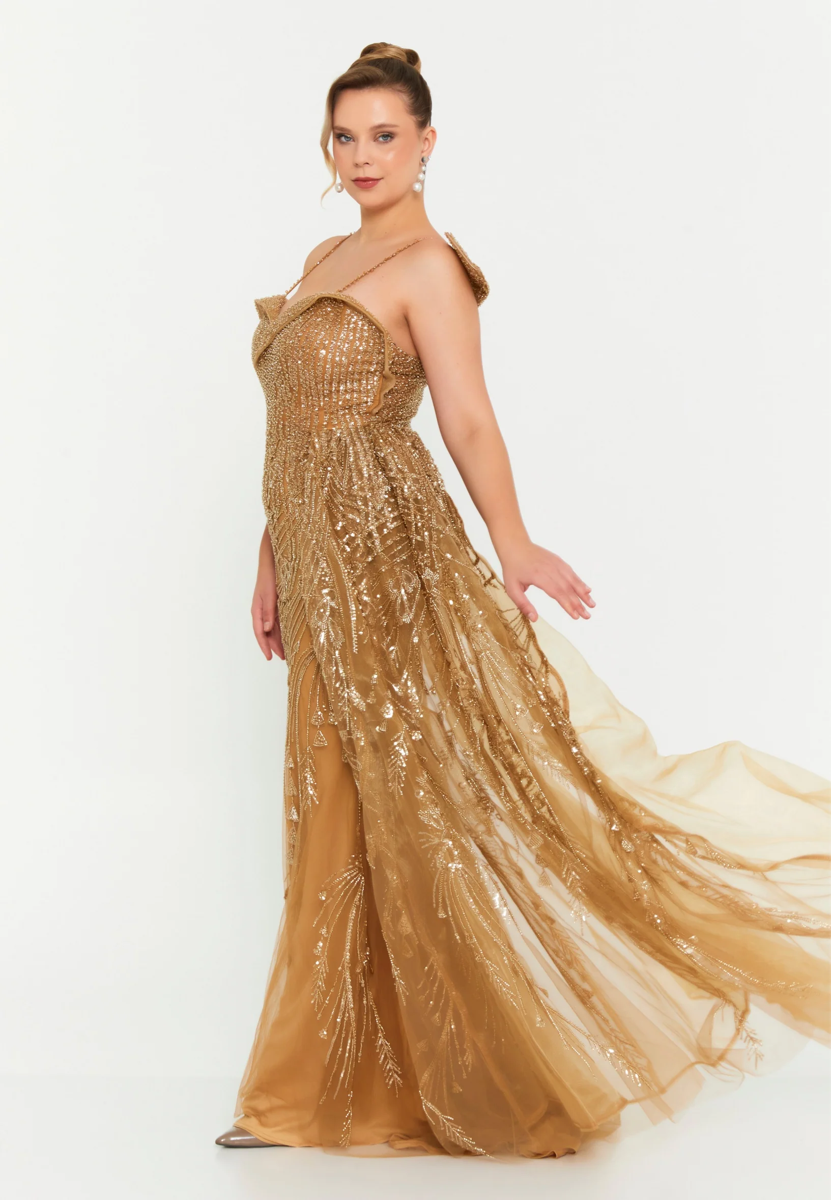 Sleeveless Maxi Tulle Mermaid Regular Wedding Guest Dress mtc2614 - Image 3