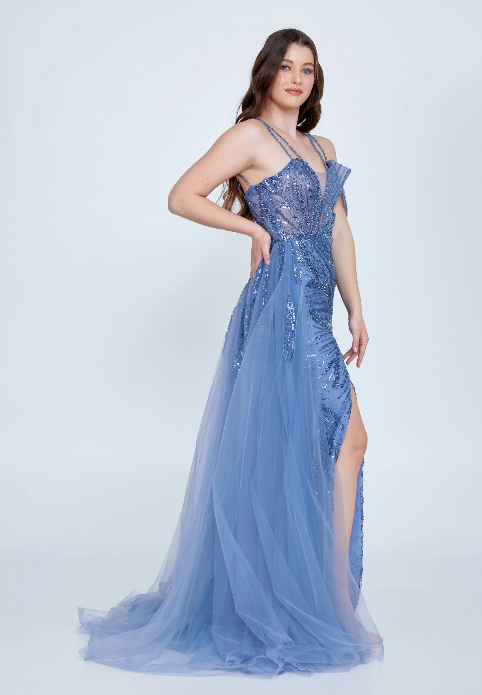 Sleeveless Maxi Tulle Mermaid Regular Wedding Guest Dress mti030102 - Image 3