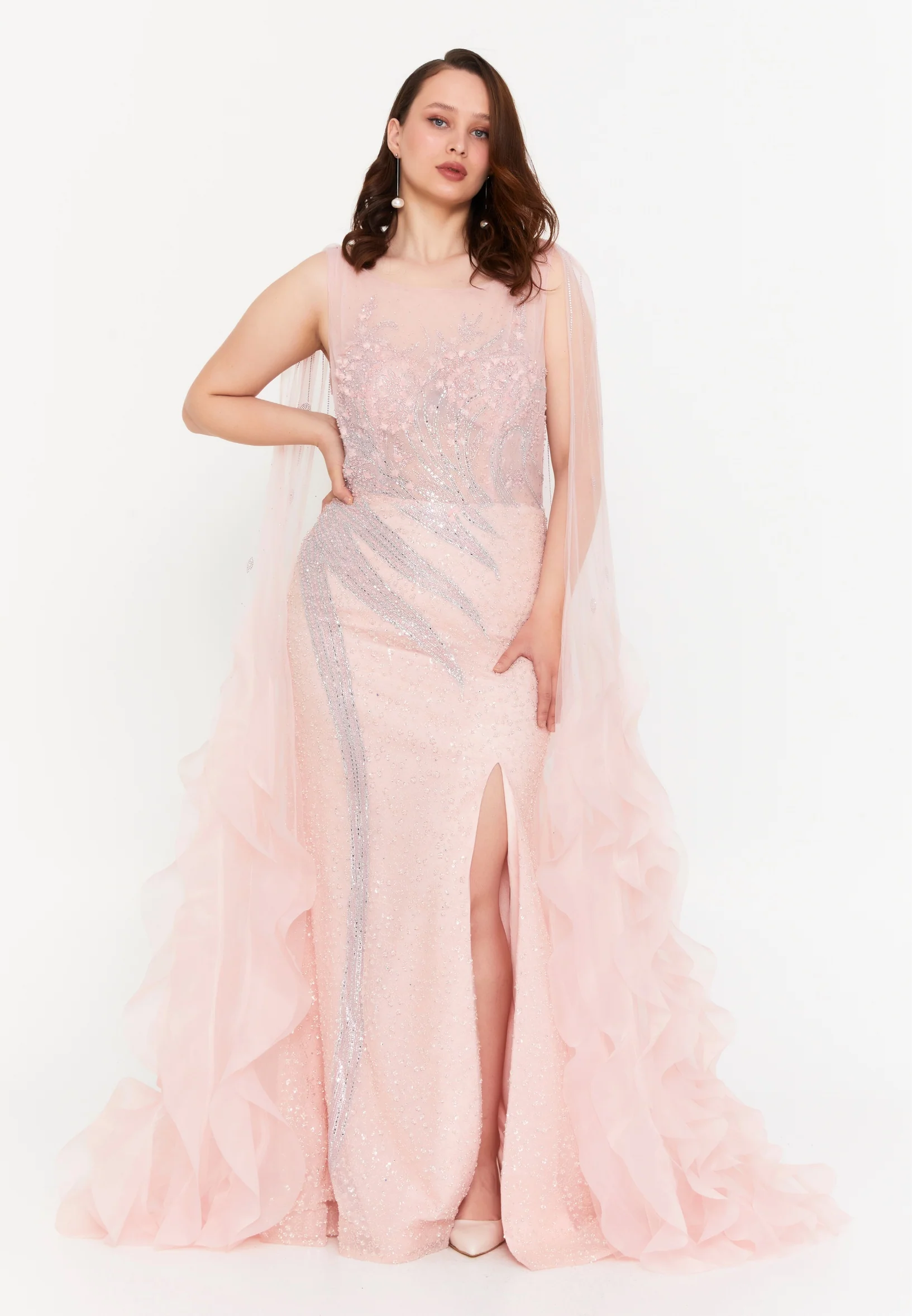 Sleeveless Maxi Tulle Mermaid Regular Wedding Guest Dress mti030120 - Image 16