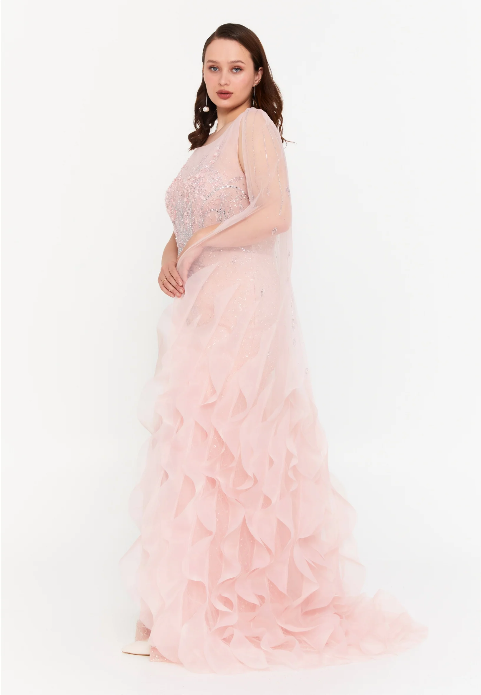 Sleeveless Maxi Tulle Mermaid Regular Wedding Guest Dress mti030120 - Image 18