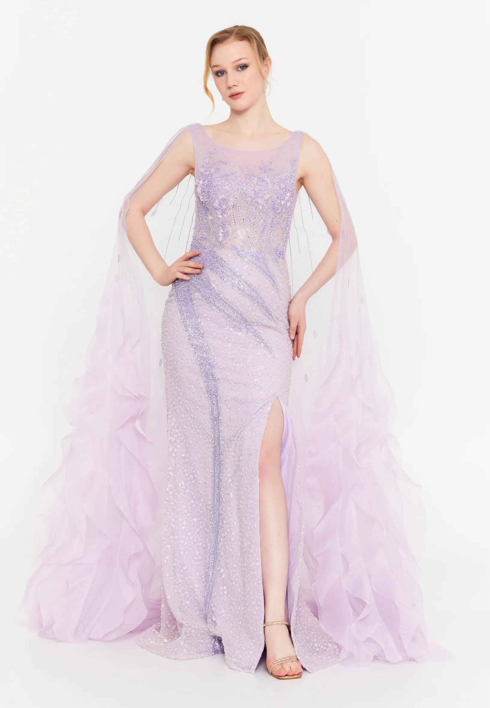 Sleeveless Maxi Tulle Mermaid Regular Wedding Guest Dress mti030120 - Image 5