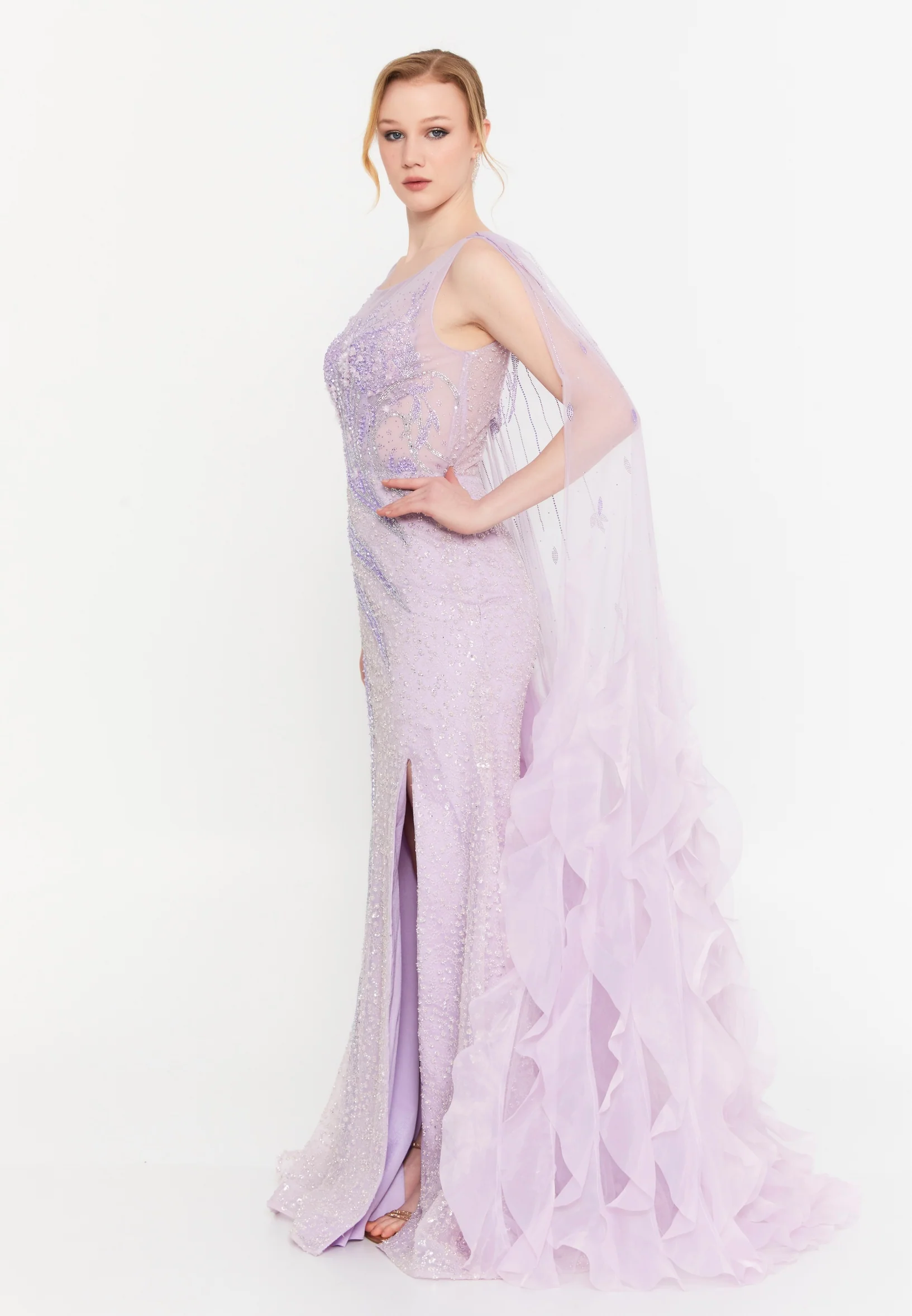 Sleeveless Maxi Tulle Mermaid Regular Wedding Guest Dress mti030120 - Image 8