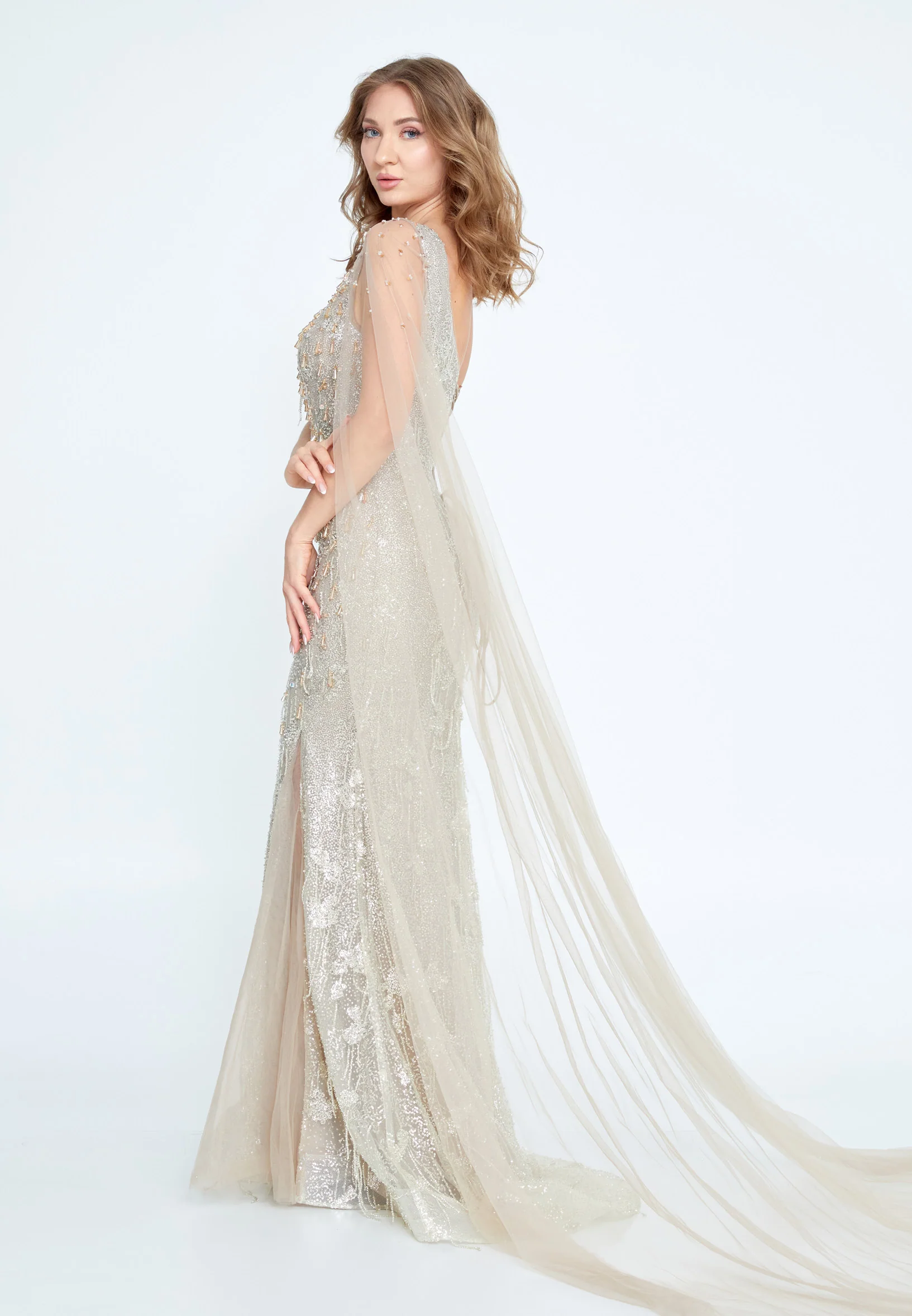 Sleeveless Maxi Tulle Mermaid Regular Wedding Guest Dress mti04-20 - Image 3