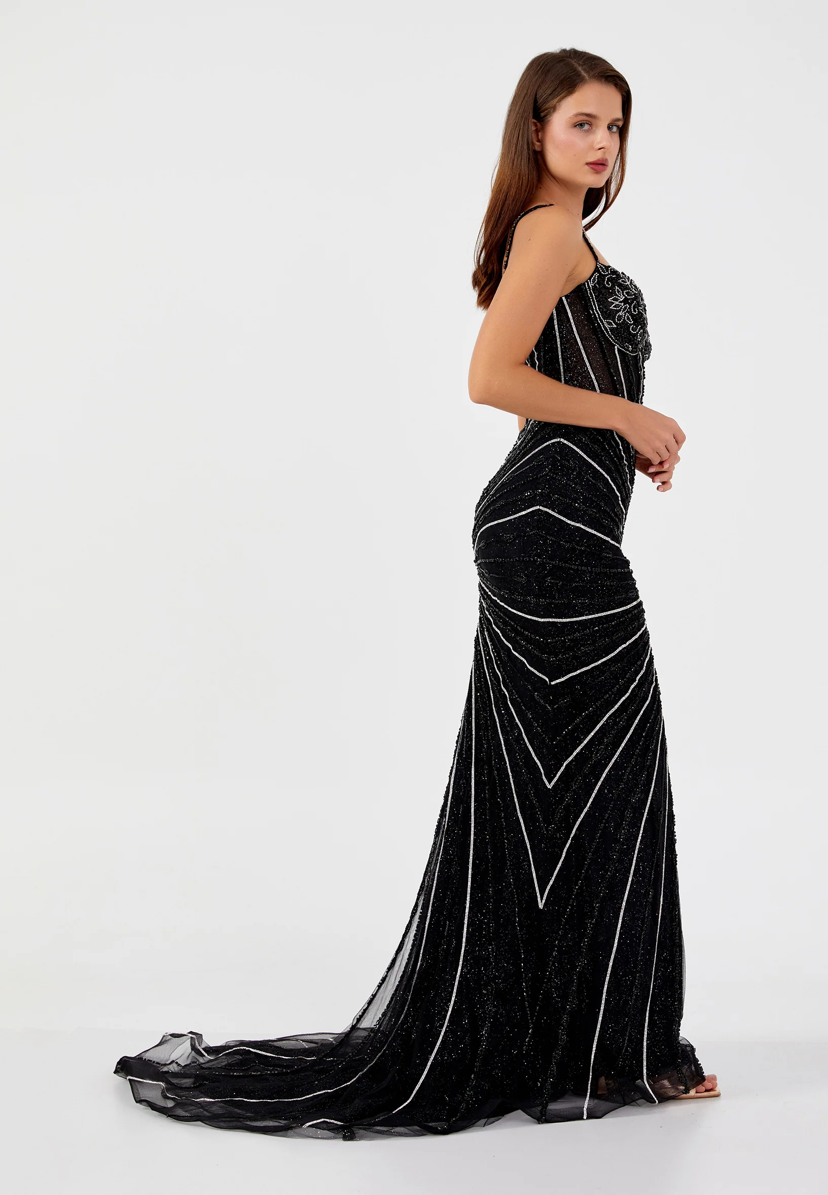 Sleeveless Maxi Tulle Mermaid Regular Wedding Guest Dress mti1209 - Image 3