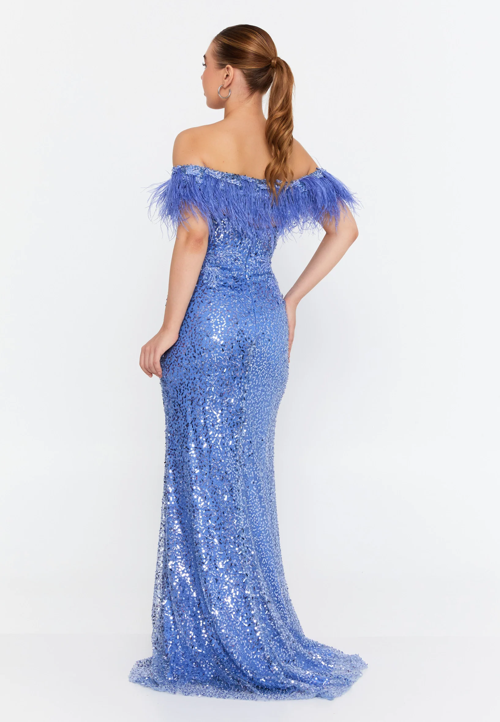 Sleeveless Maxi Tulle Mermaid Regular Wedding Guest Dress omn048 - Image 6