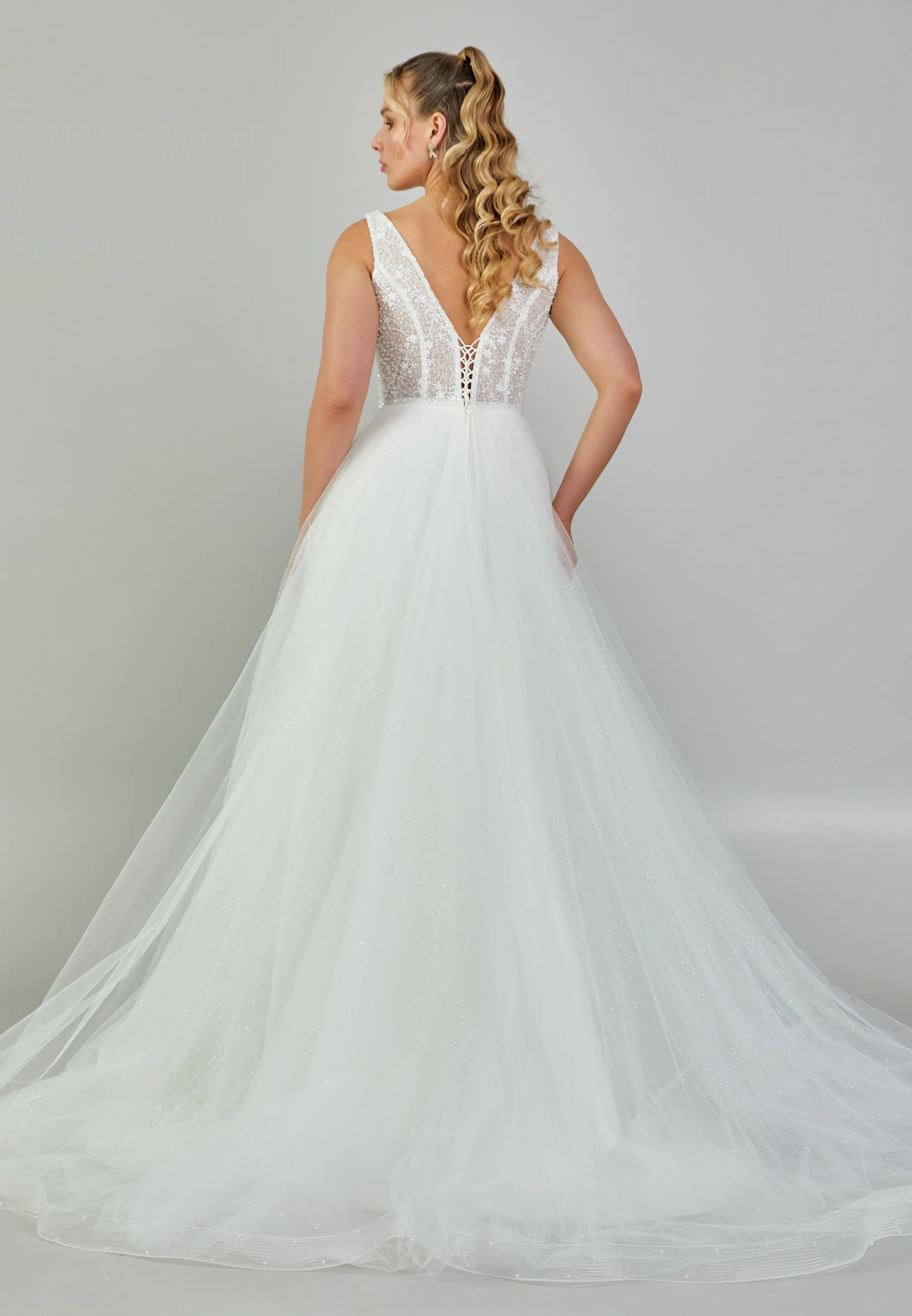 Sleeveless Maxi Tulle Plus Size Wedding Dress nor384 - Image 5