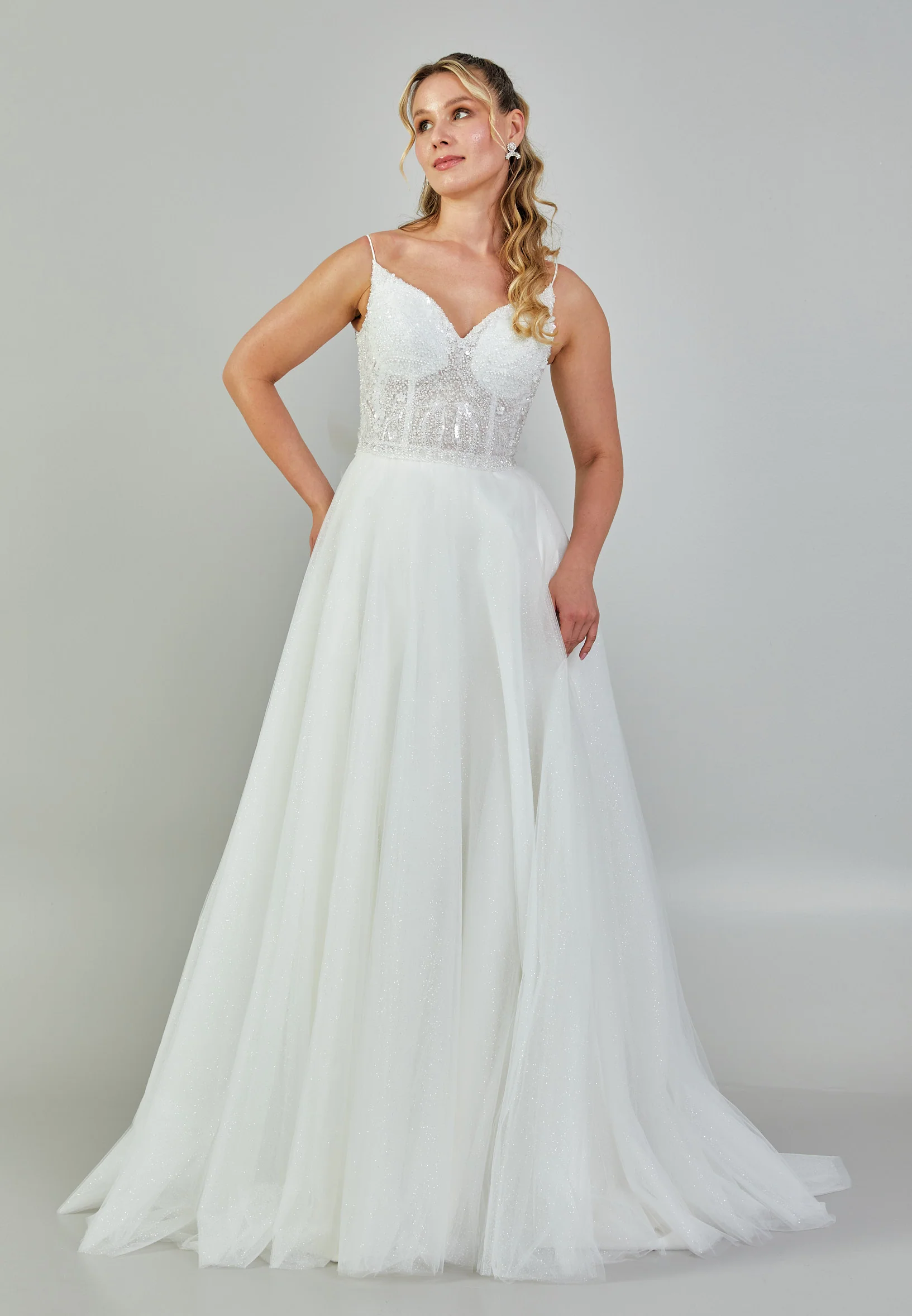 Sleeveless Maxi Tulle Plus Size Wedding Dress nor386