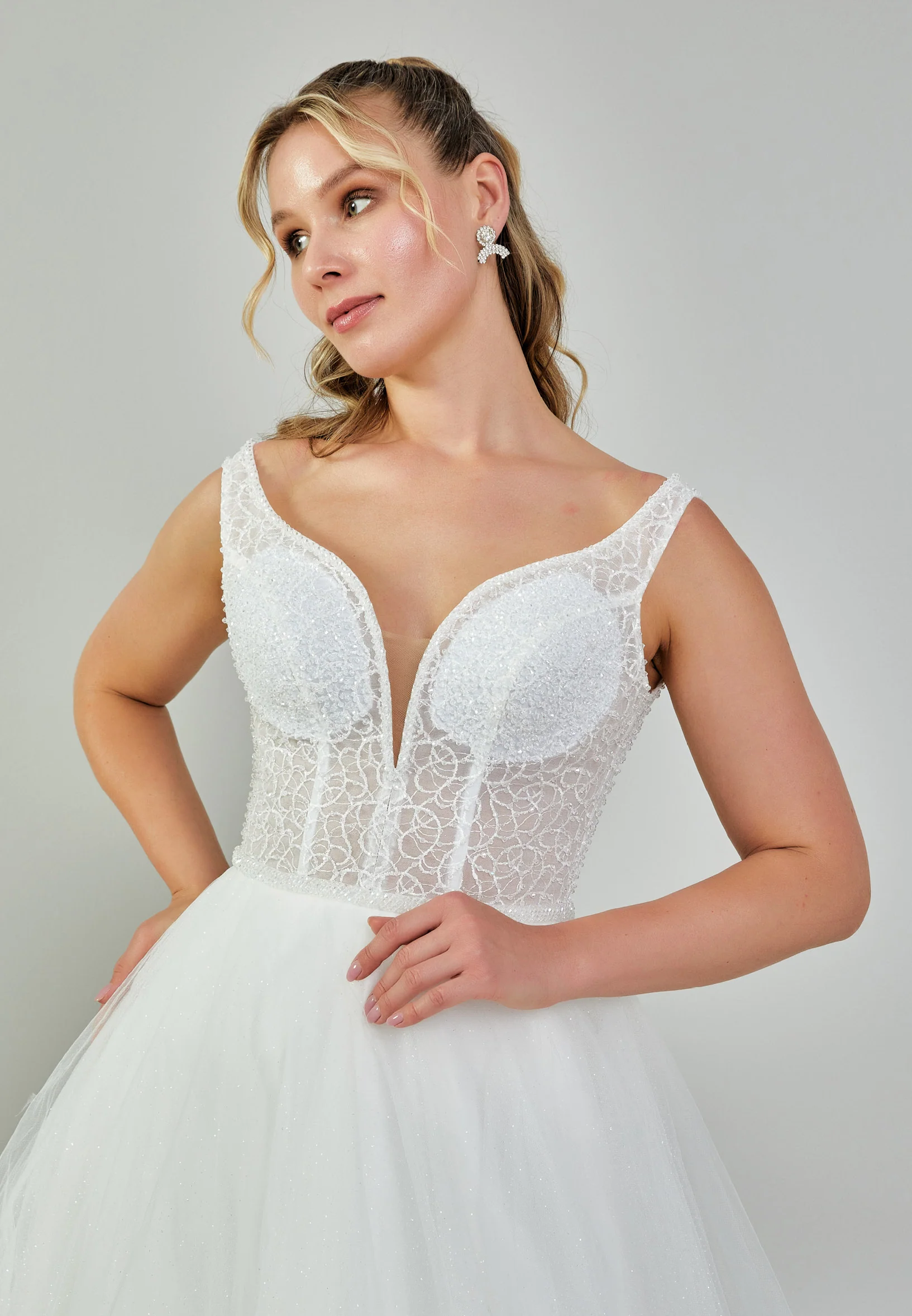 Sleeveless Maxi Tulle Plus Size Wedding Dress nor387 - Image 3
