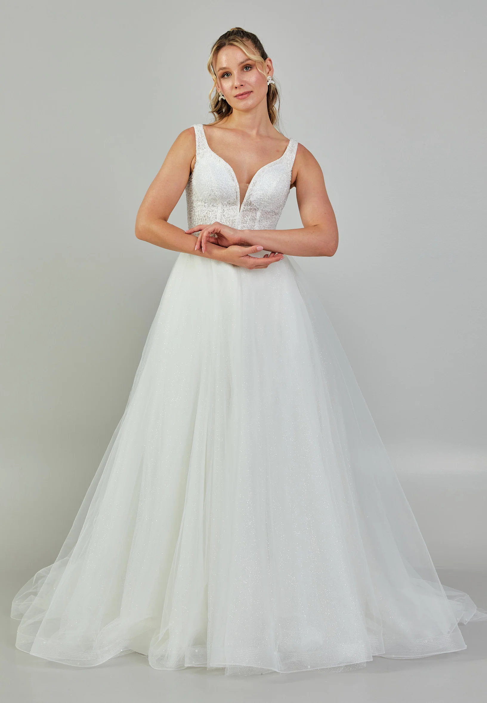Sleeveless Maxi Tulle Plus Size Wedding Dress nor406