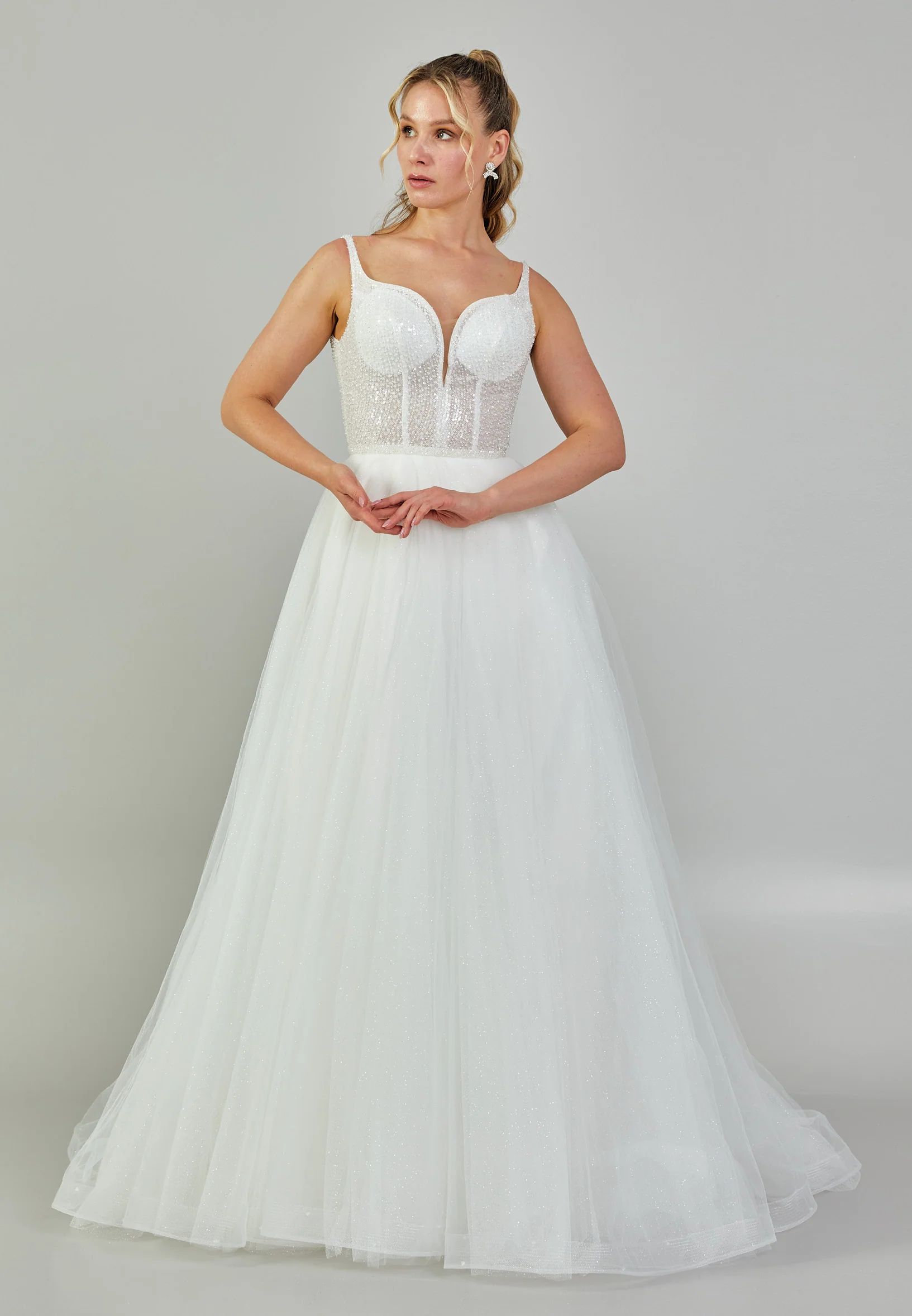 Sleeveless Maxi Tulle Plus Size Wedding Dress nor410