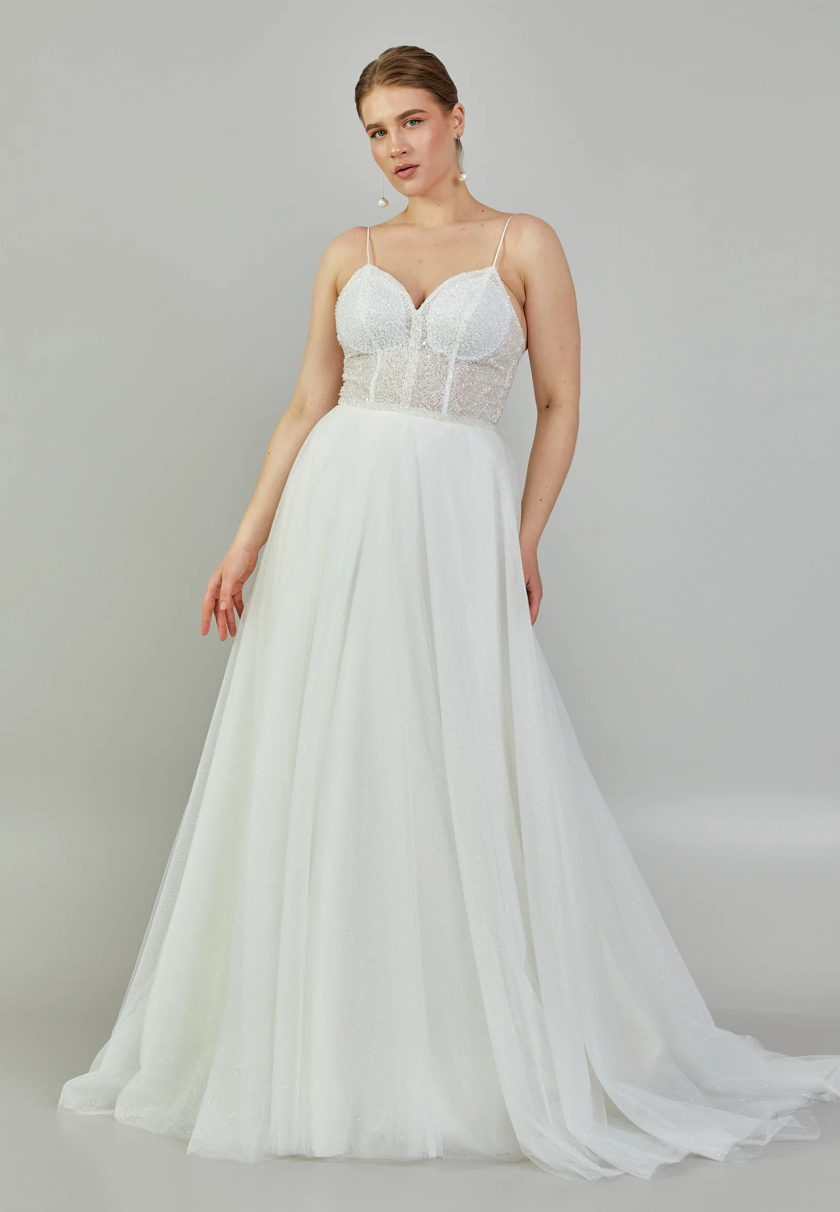 Sleeveless Maxi Tulle Plus Size Wedding Dress nor424