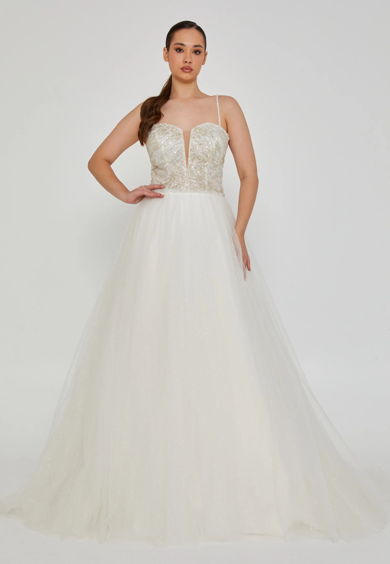 Sleeveless Maxi Tulle Plus Size Wedding Dress nor462-1