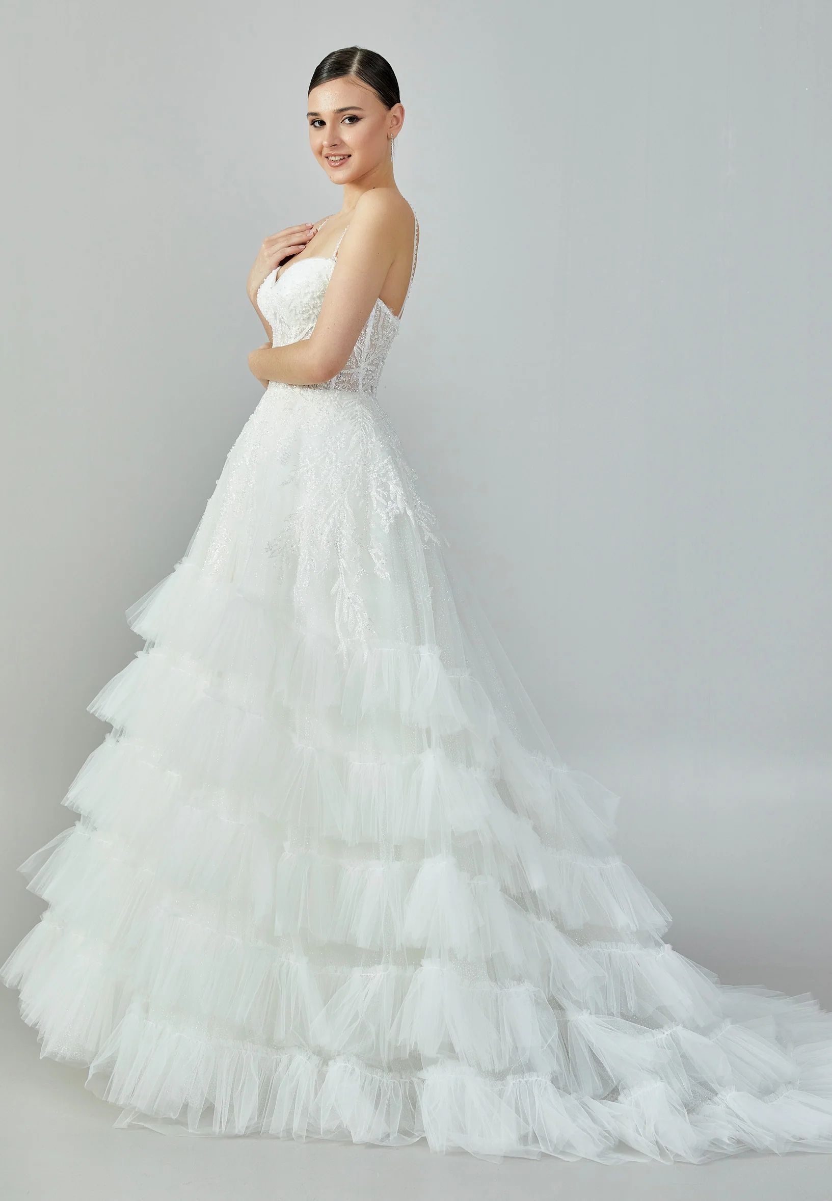 Sleeveless Maxi Tulle Regular Wedding Dress abb2201203 - Image 6