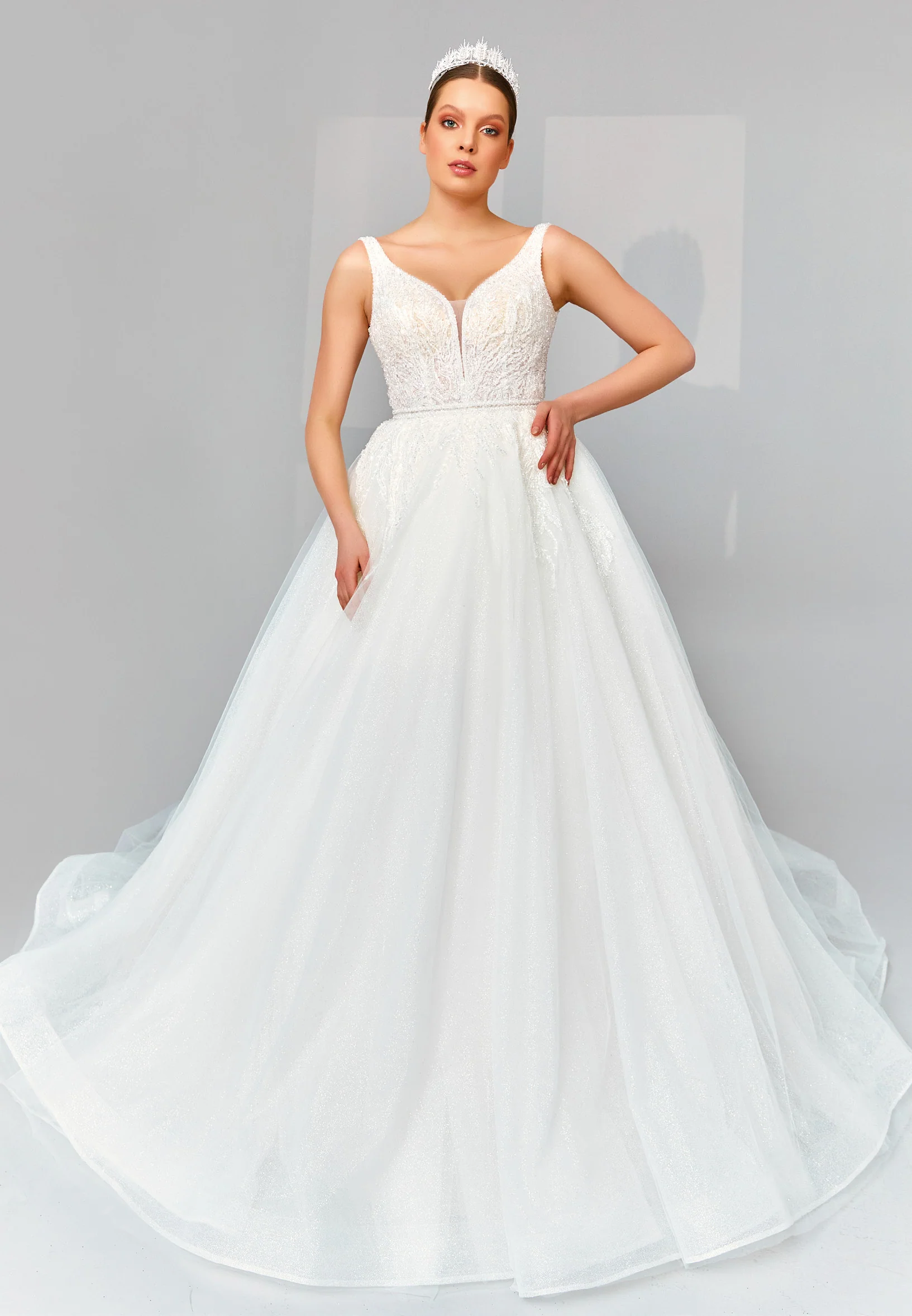 Sleeveless Maxi Tulle Regular Wedding Dress abb22038