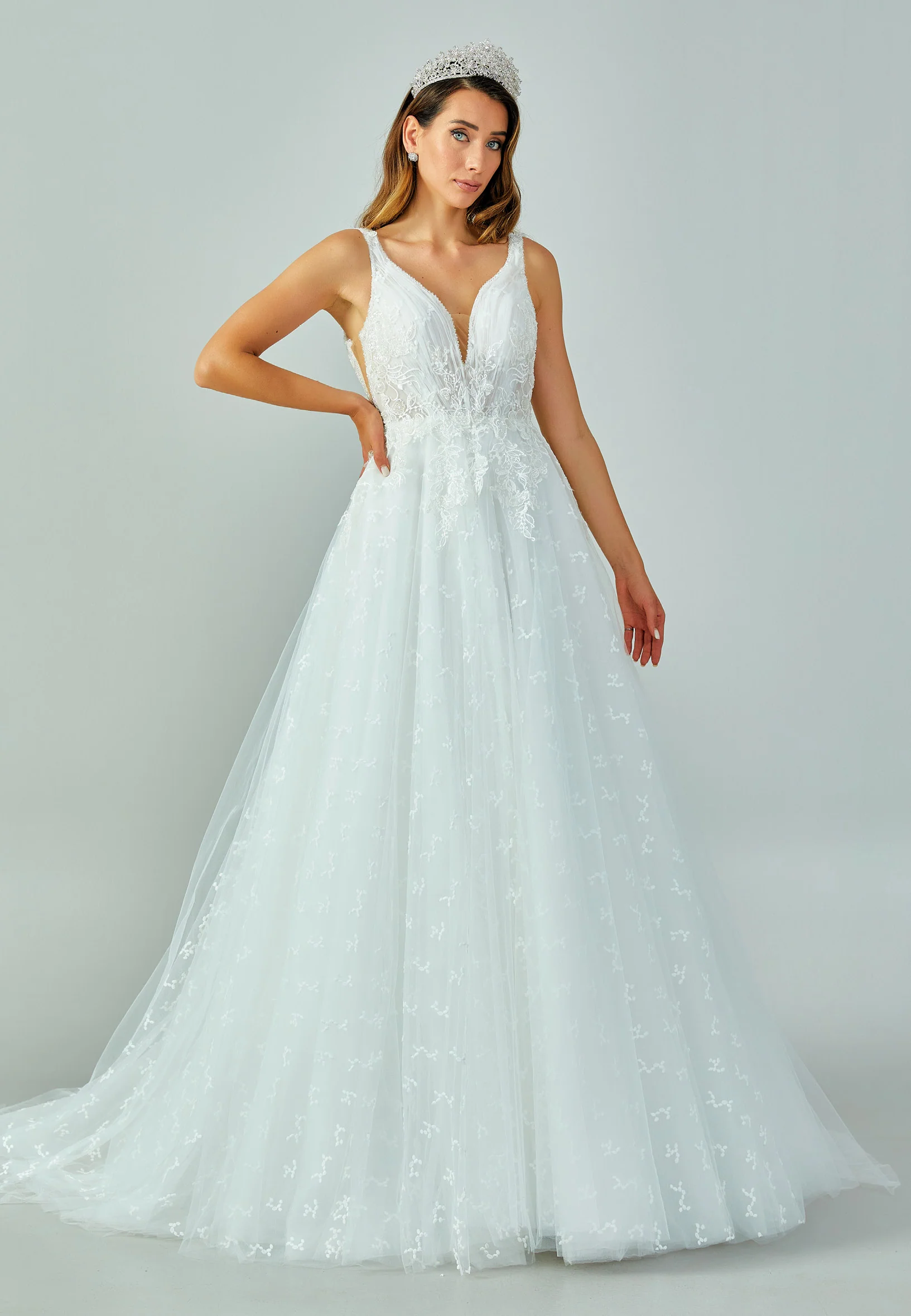 Sleeveless Maxi Tulle Regular Wedding Dress abb22053