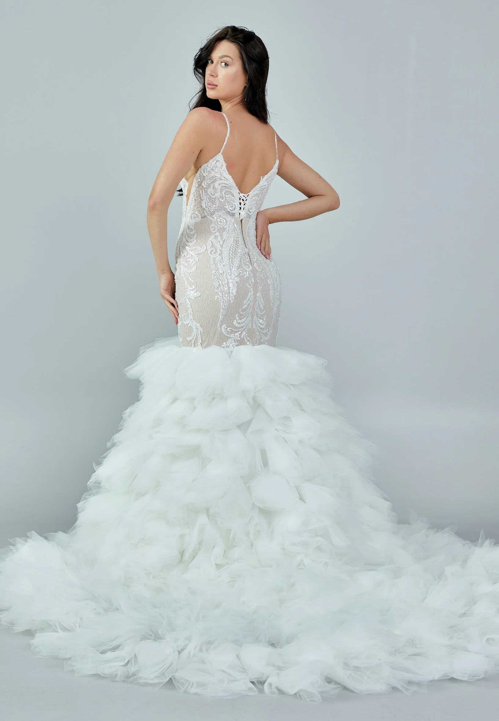 Sleeveless Maxi Tulle Regular Wedding Dress abb23009 - Image 6