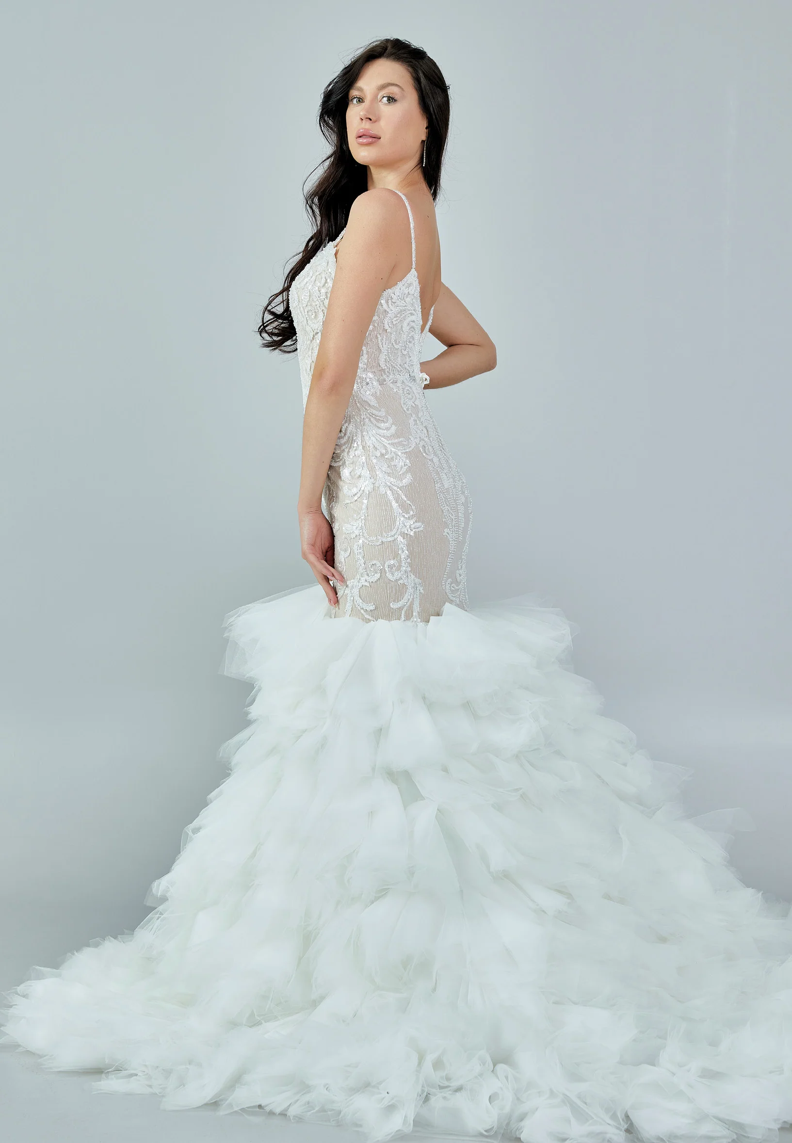 Sleeveless Maxi Tulle Regular Wedding Dress abb23009 - Image 7