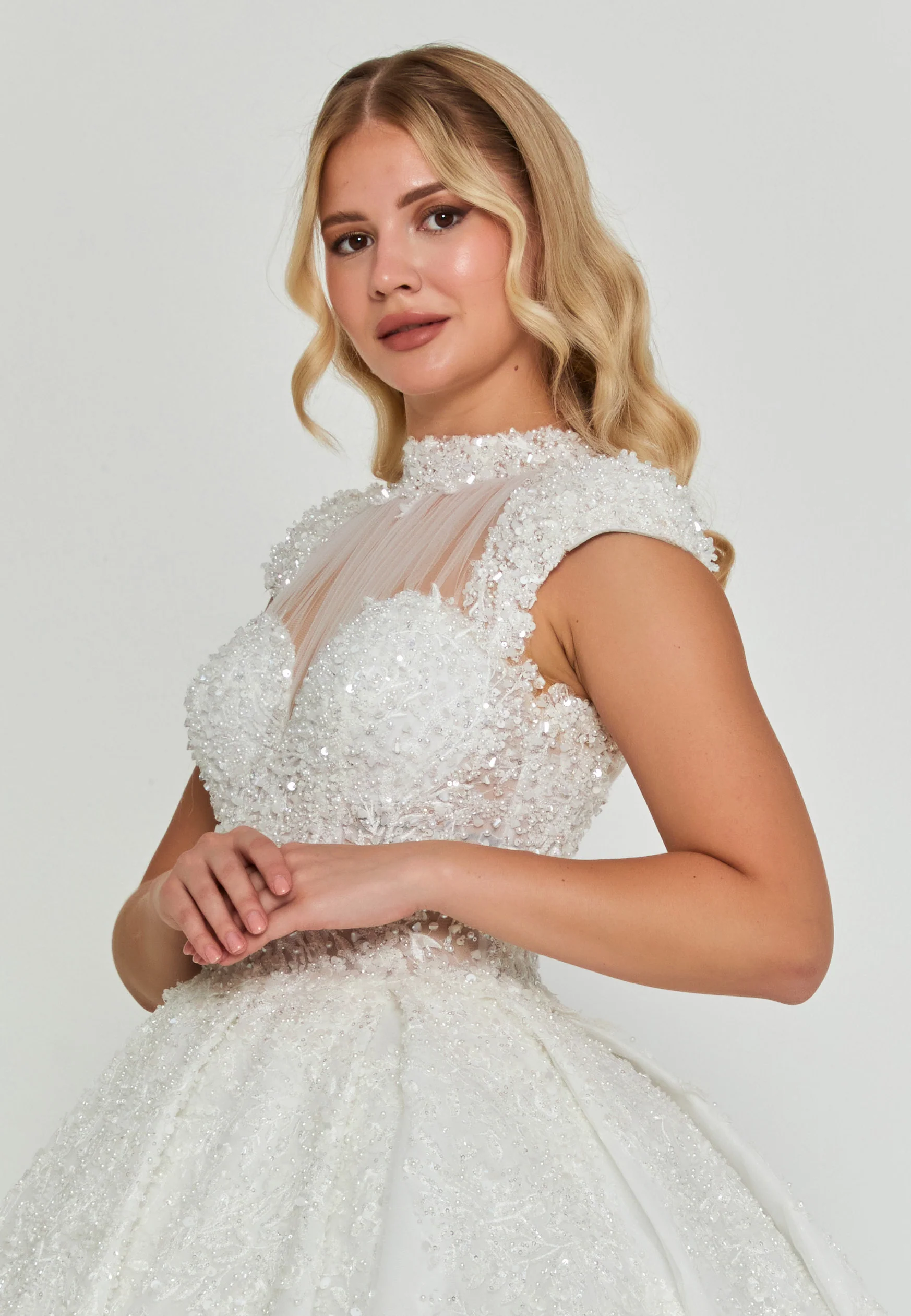 Sleeveless Maxi Tulle Regular Wedding Dress abb24011y - Image 2