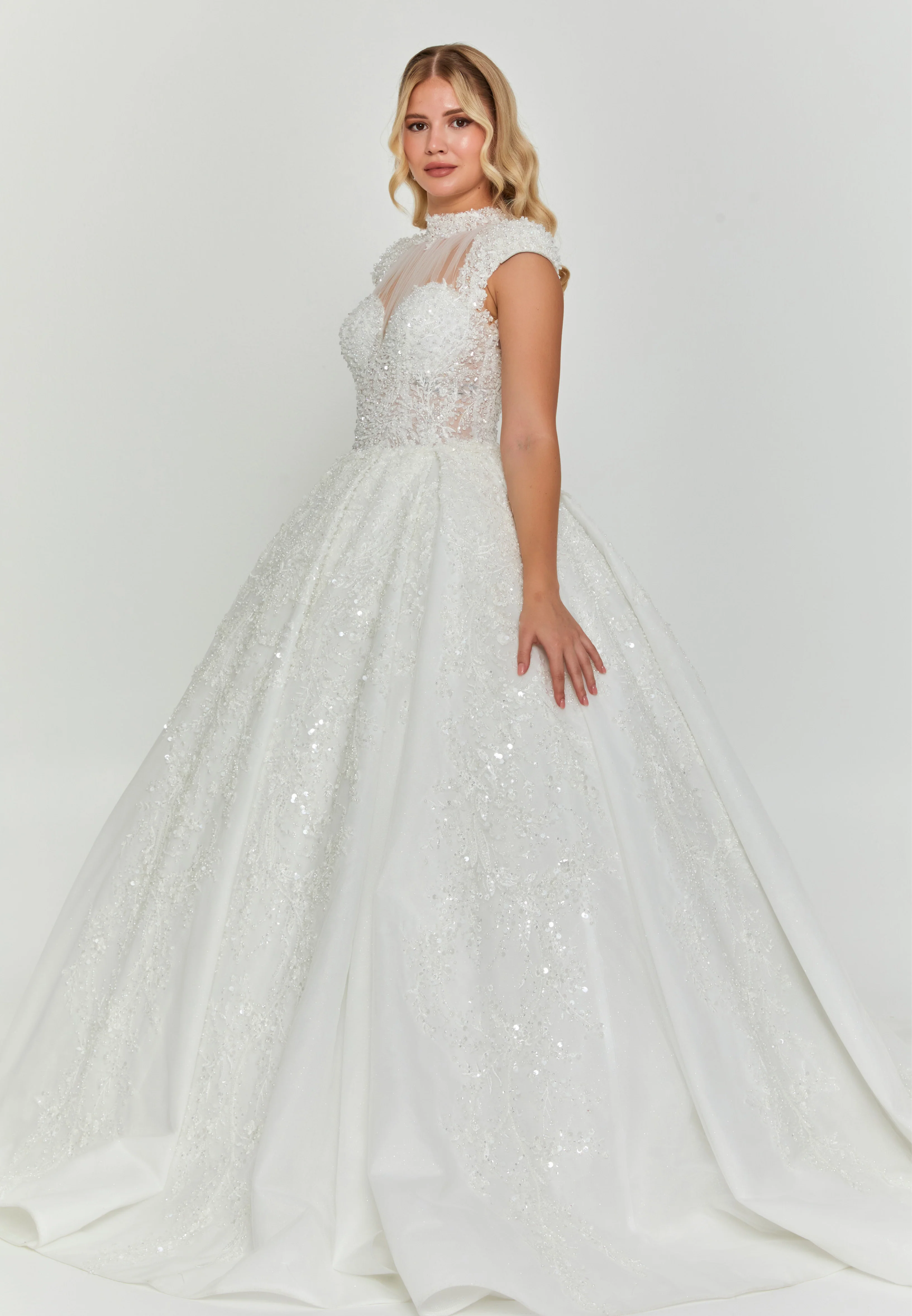 Sleeveless Maxi Tulle Regular Wedding Dress abb24011y - Image 5