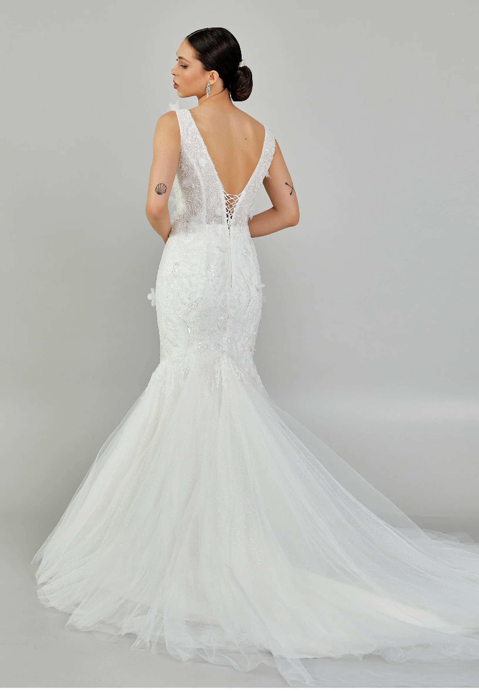 Sleeveless Maxi Tulle Regular Wedding Dress abb24016-1 - Image 5