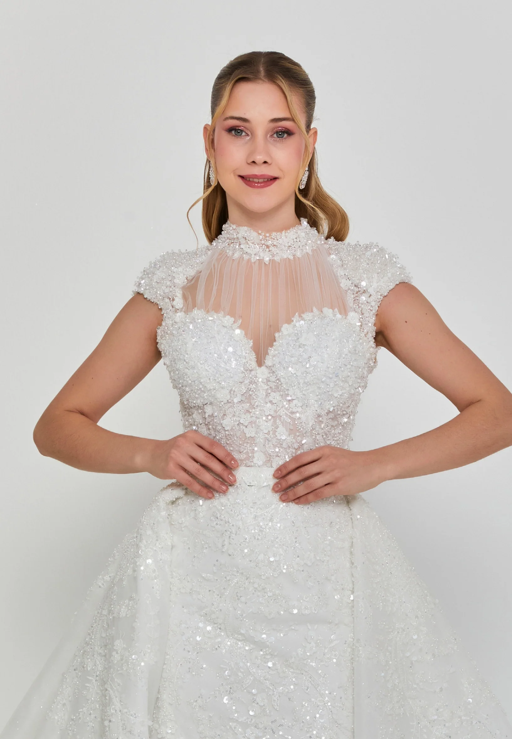Sleeveless Maxi Tulle Regular Wedding Dress abb24017-d - Image 6